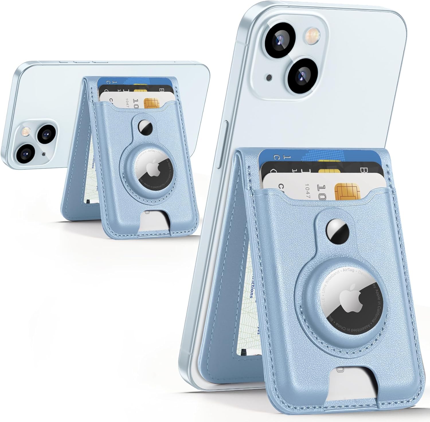 MagSafe Wallet with AirTag Holder – RFID Blocking, Adjustable Stand, Slim Vegan Leather Design for iPhone 12-15 Series