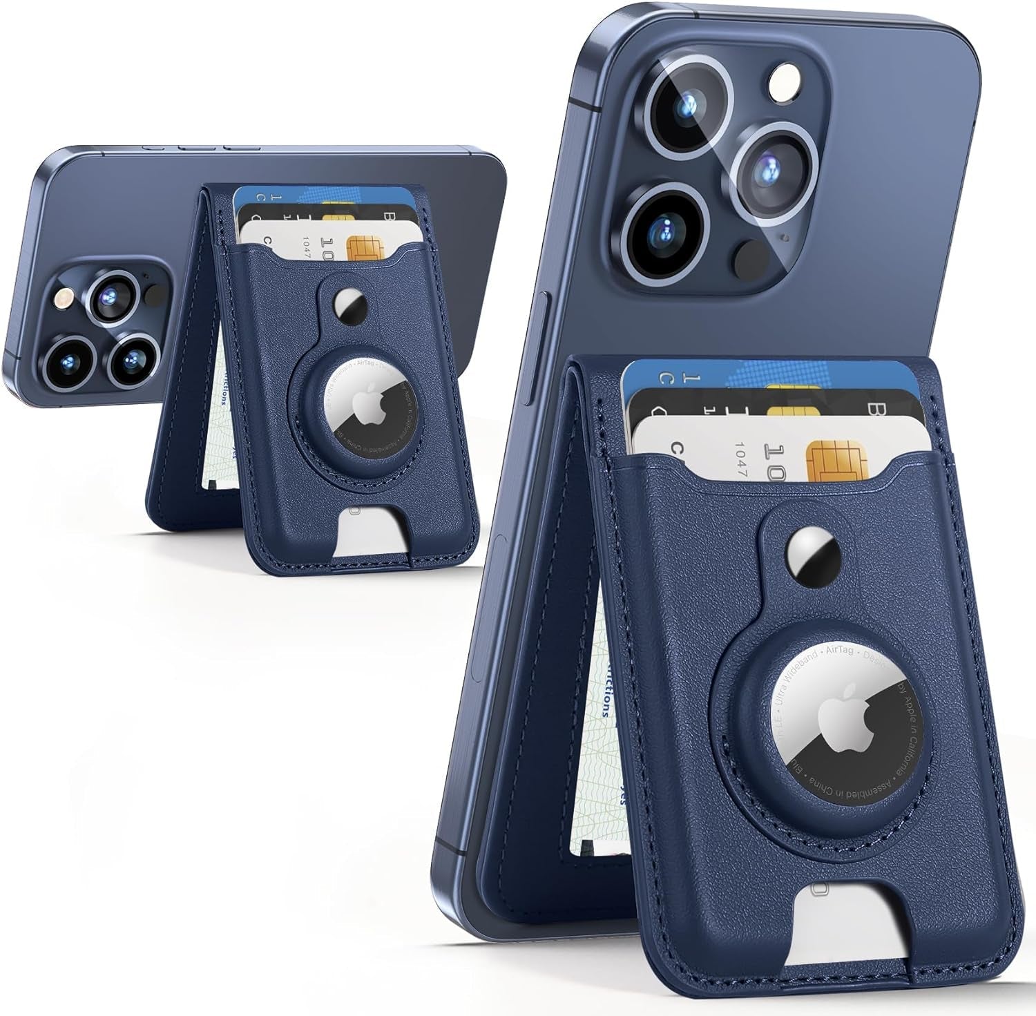 MagSafe Wallet with AirTag Holder – RFID Blocking, Adjustable Stand, Slim Vegan Leather Design for iPhone 12-15 Series