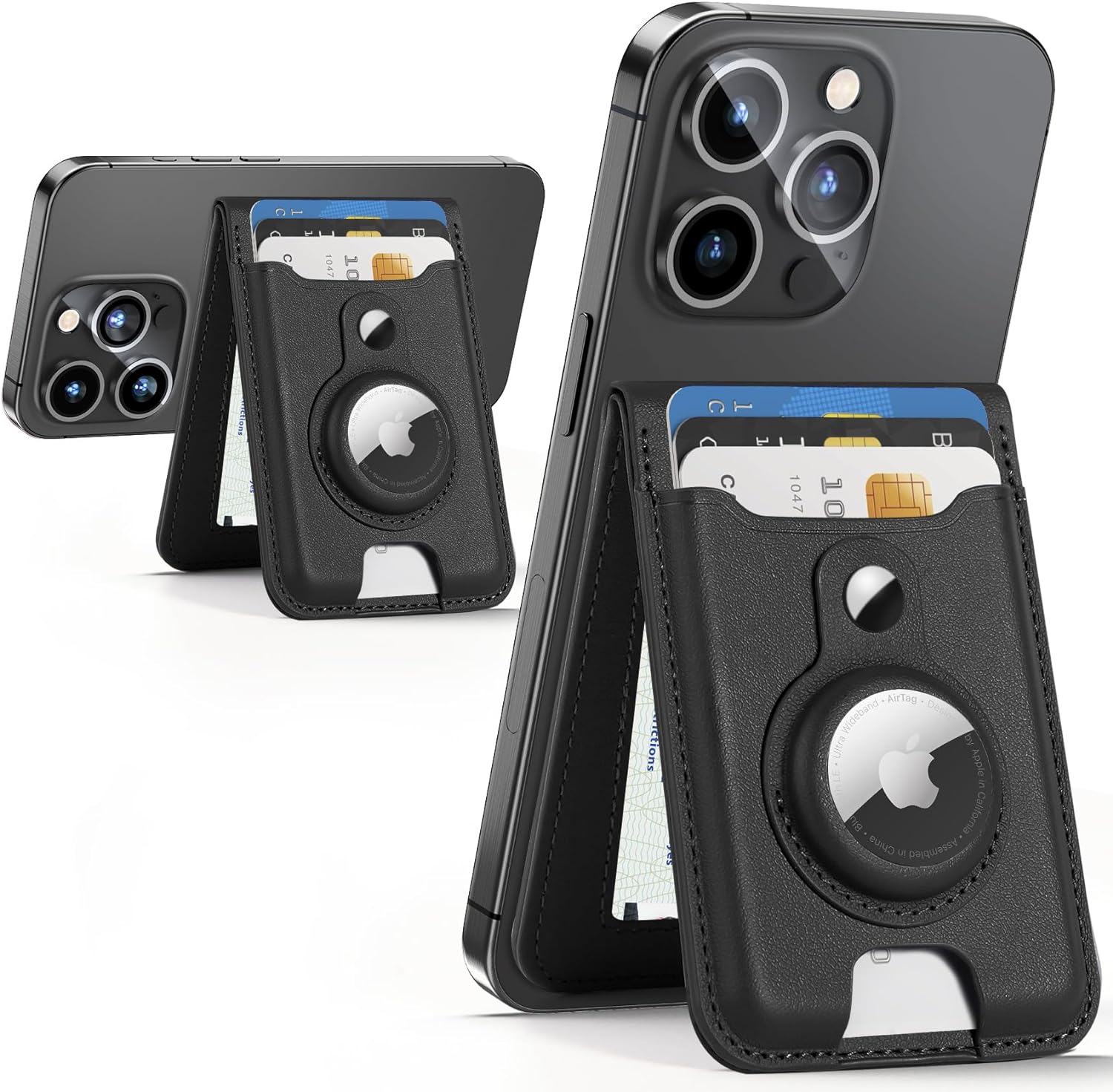 MagSafe Wallet with AirTag Holder – RFID Blocking, Adjustable Stand, Slim Vegan Leather Design for iPhone 12-15 Series