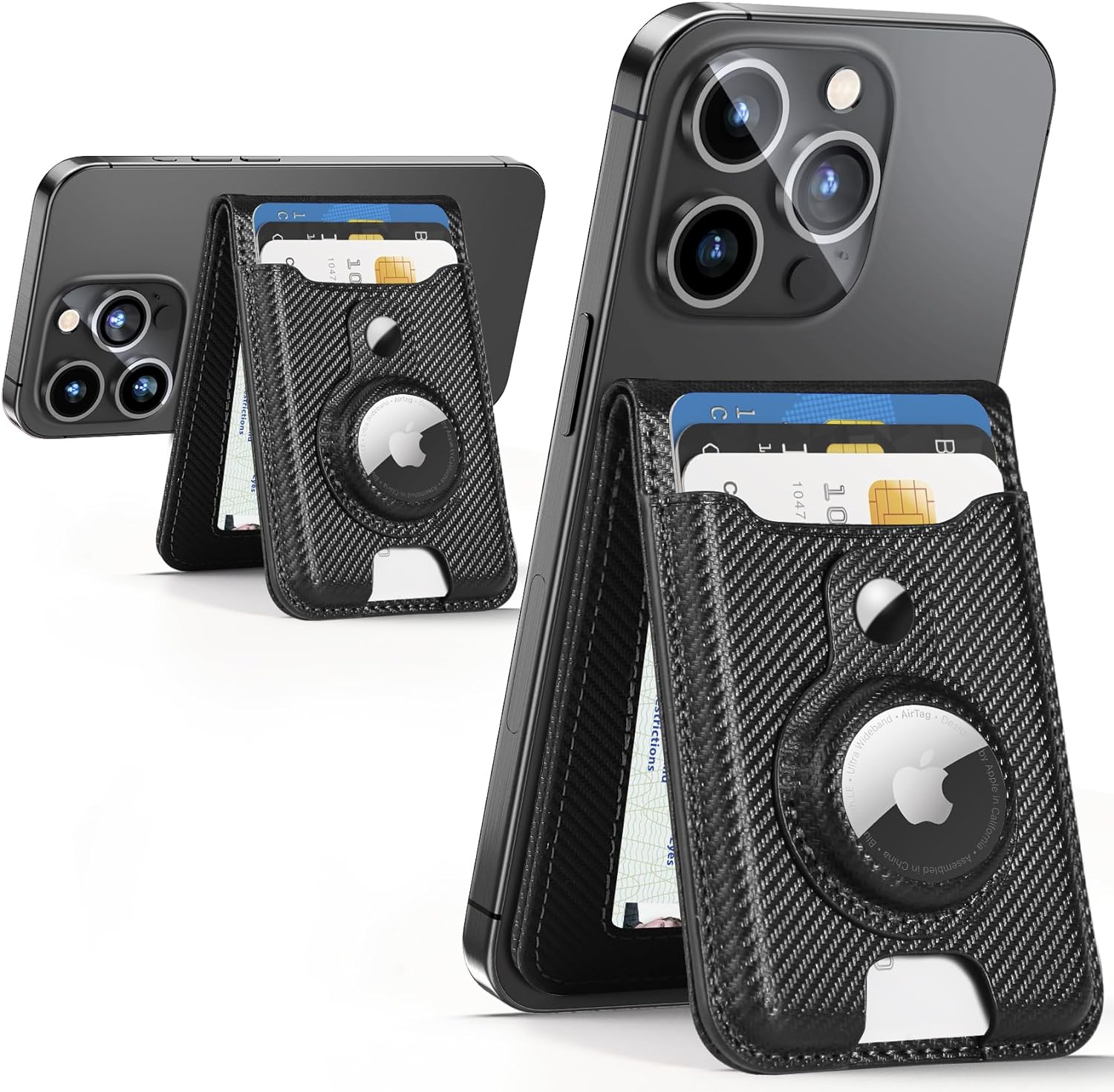 MagSafe Wallet with AirTag Holder – RFID Blocking, Adjustable Stand, Slim Vegan Leather Design for iPhone 12-15 Series