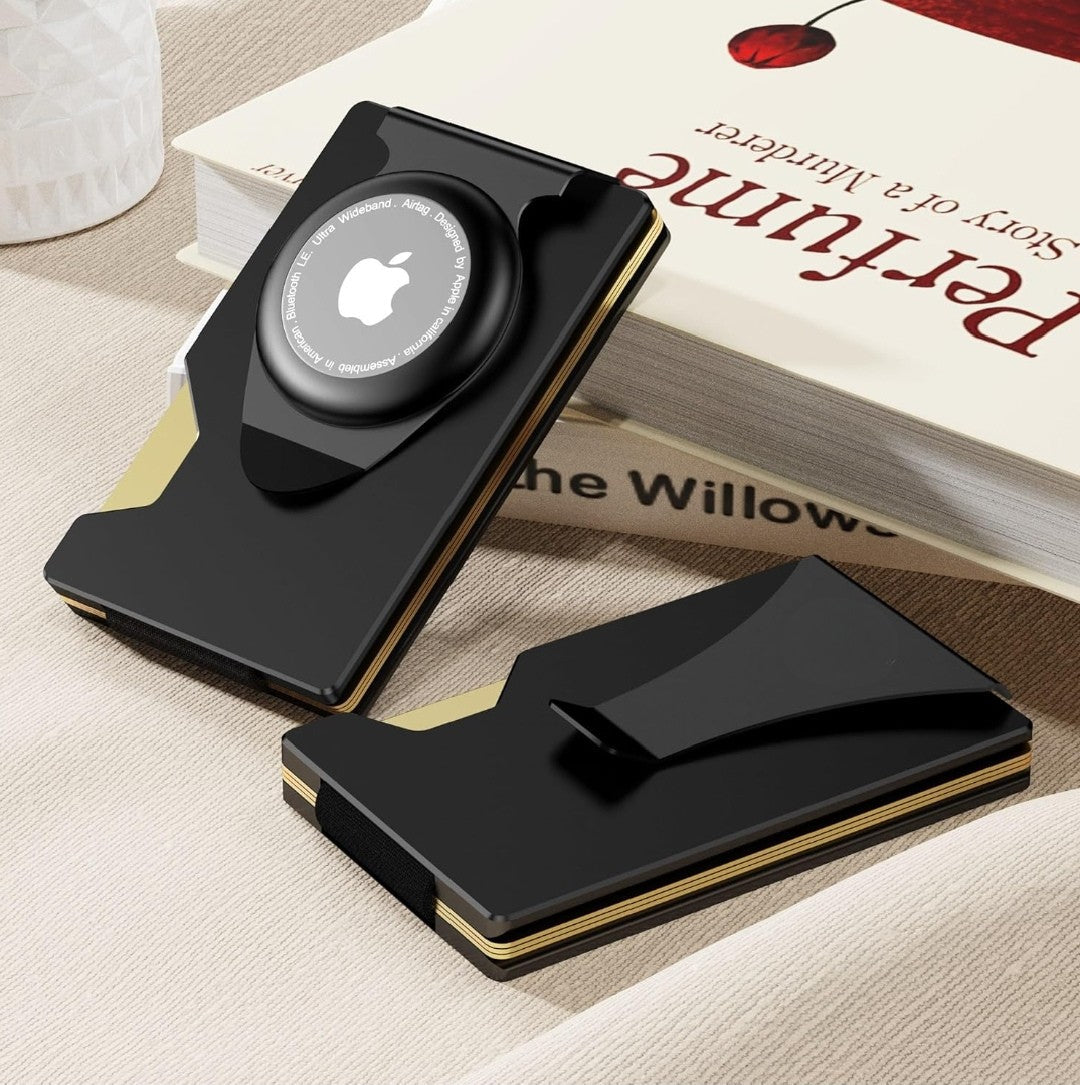 Compact AirTag Wallet with Money Clip, Lightweight Aluminum Card Holder for Travel and Daily Use