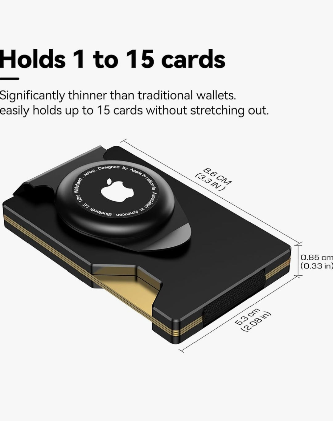 Black Aluminum AirTag Wallet with RFID Blocking, Slim Card Holder for Up to 15 Cards