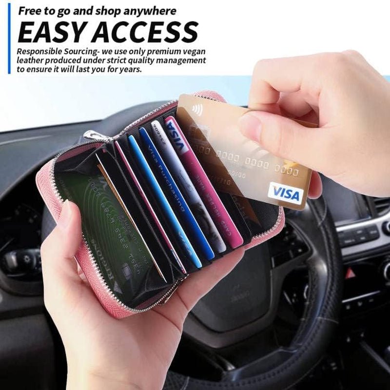 ABBY's RFID Blocking AirTag Wallet for Women - Slim Rose Gold PU Leather Zipper Wallet - Abbycart