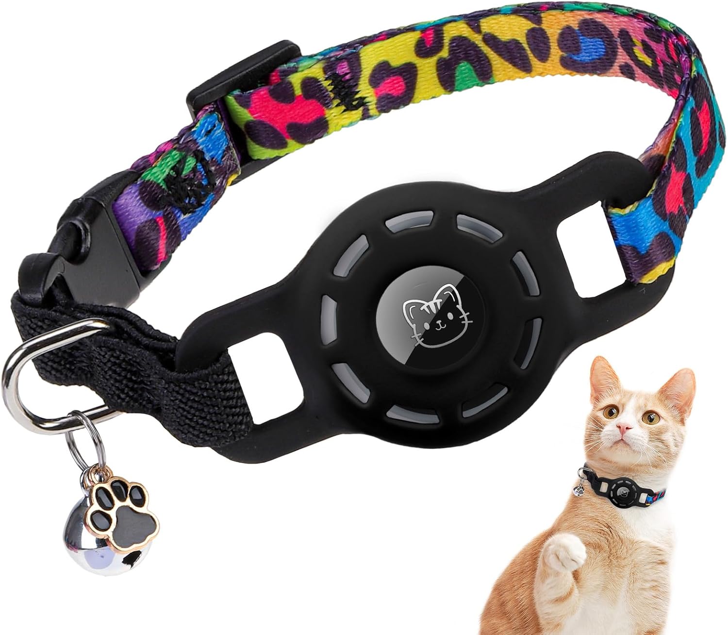 Adjustable Breakaway Cat Collar with AirTag Holder and Bell - Safe & Stylish