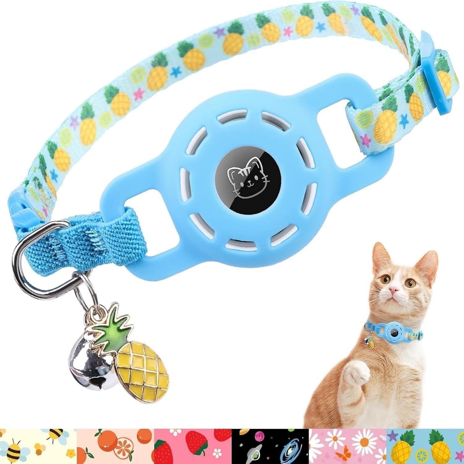 Adjustable Breakaway Cat Collar with AirTag Holder and Bell - Safe & Stylish