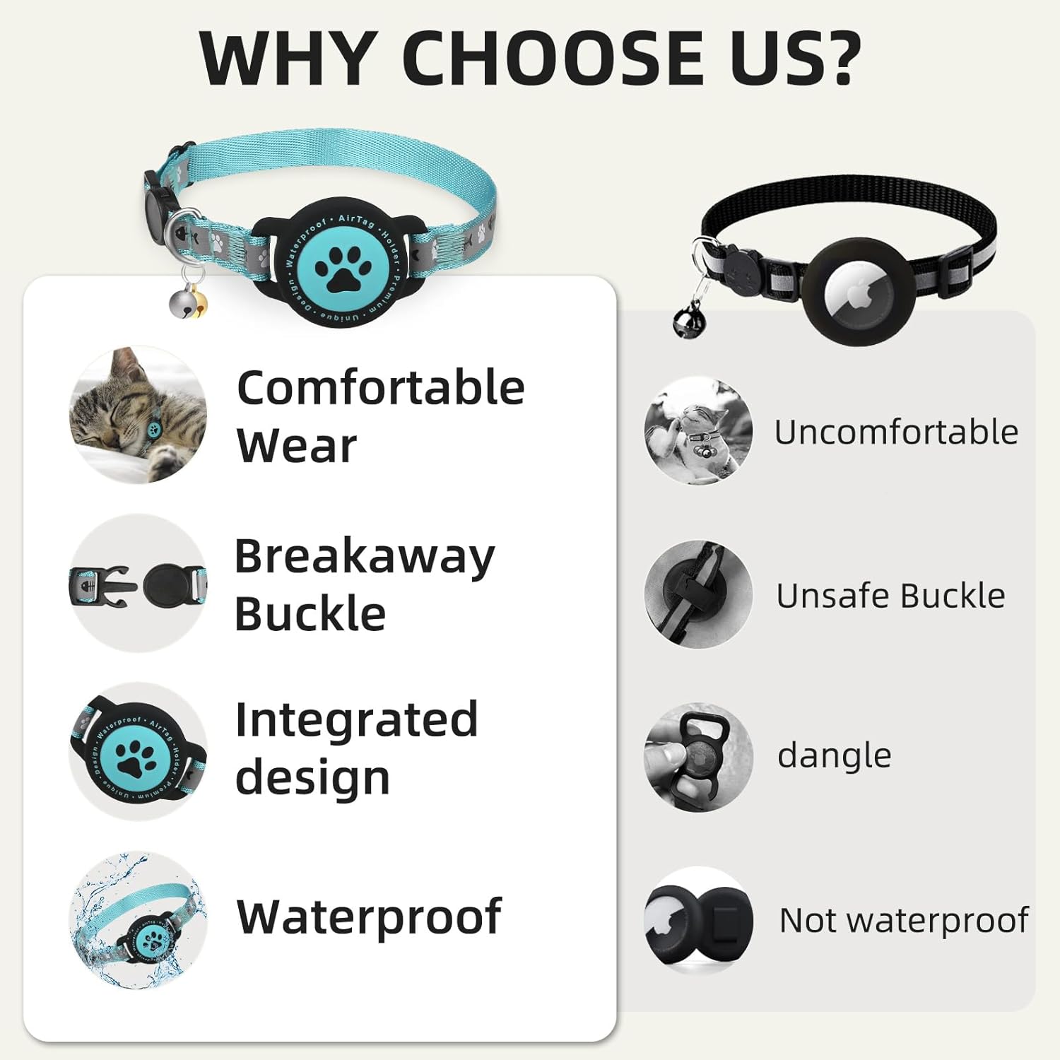 Air Tag Cat Collar Reflective Breakaway Safe Kitten GPS Holder