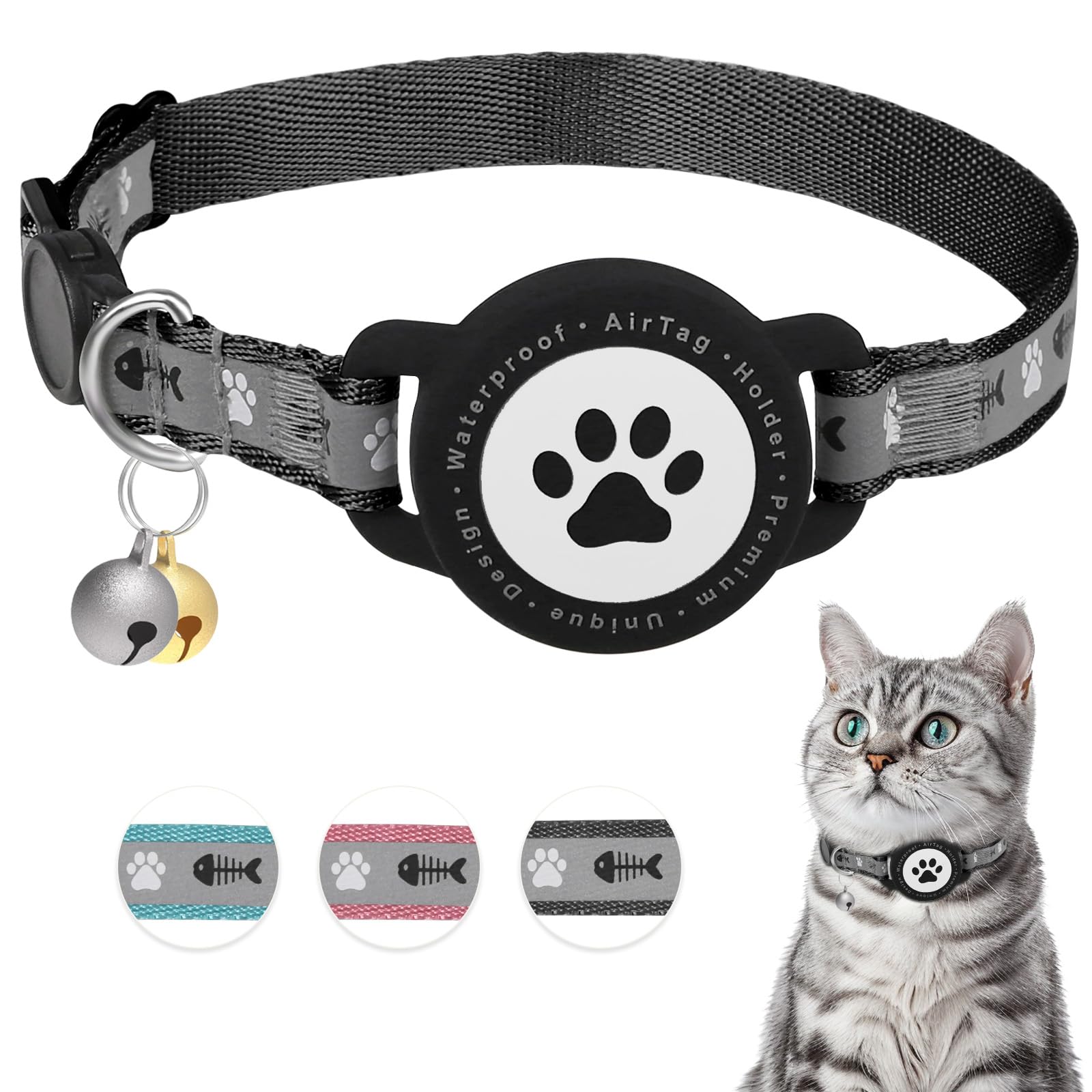 Air Tag Cat Collar Reflective Breakaway Safe Kitten GPS Holder