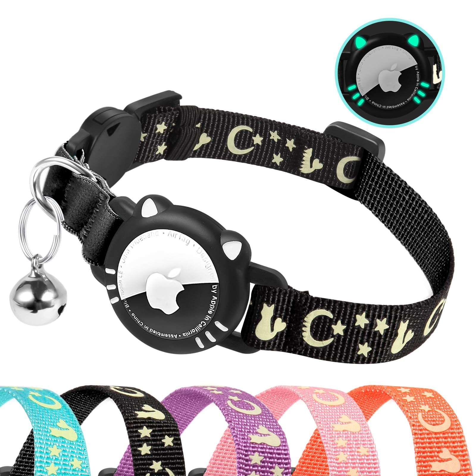 Air Tag Cat Collar Reflective Breakaway with Bell Adjustable