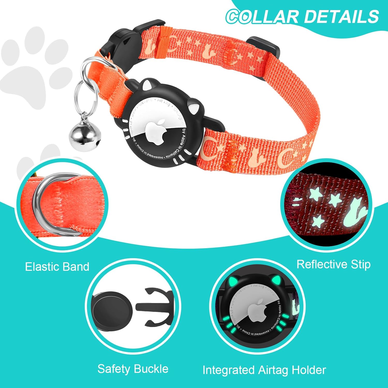 Air Tag Cat Collar Reflective Breakaway with Bell Adjustable