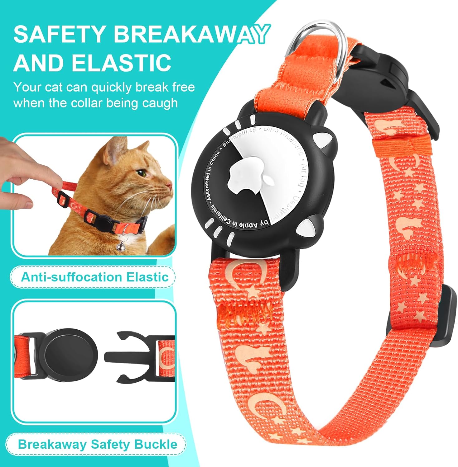 Air Tag Cat Collar Reflective Breakaway with Bell Adjustable