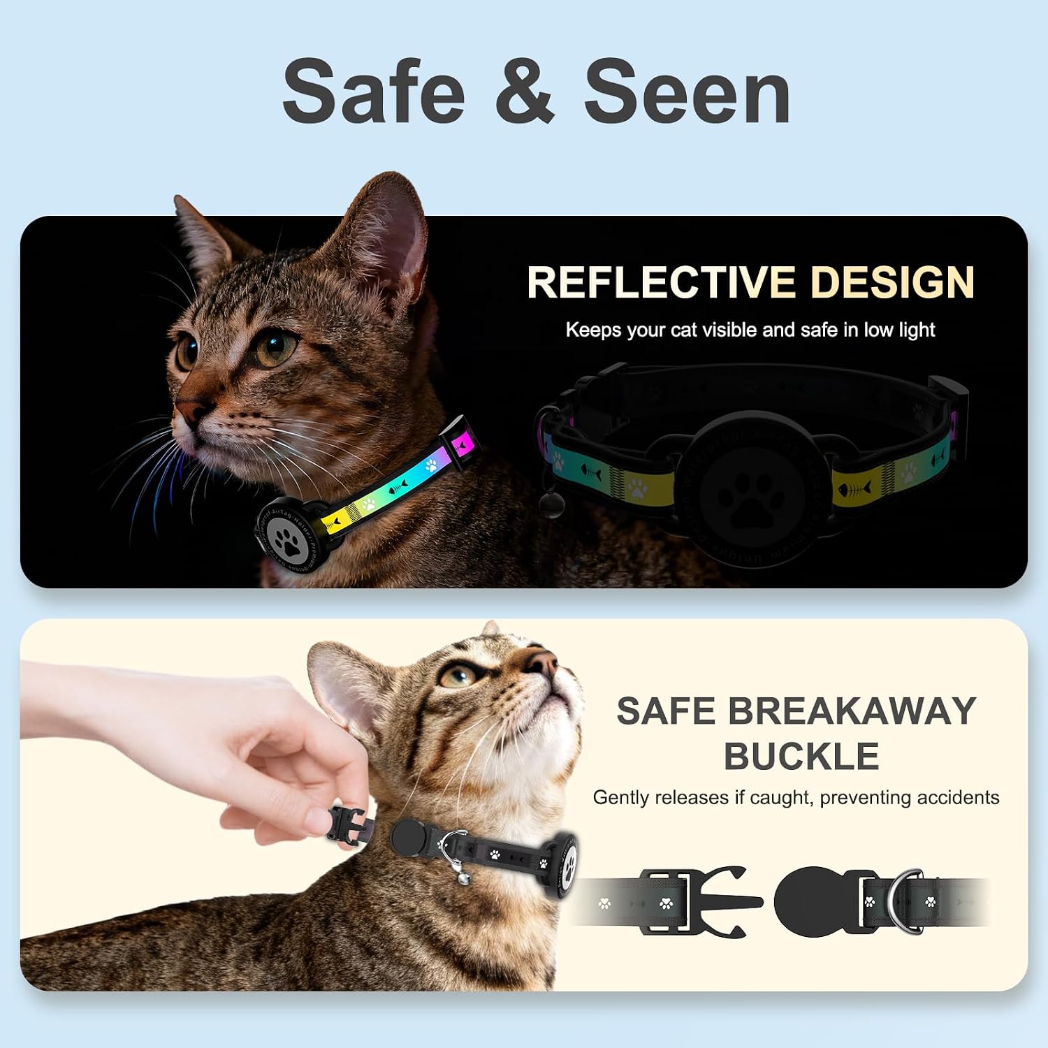 Airtag Cat Collar Breakaway, Reflective Cat Collar with AirTag Holder and Bell, Compatible with Apple Air Tag, Comfortable Padding, Adjustable, Durable (Black)