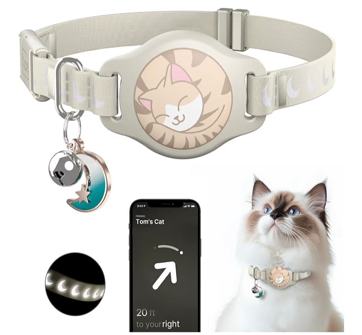 AirTag Cat Collar Breakaway Reflective Waterproof GPS Bell