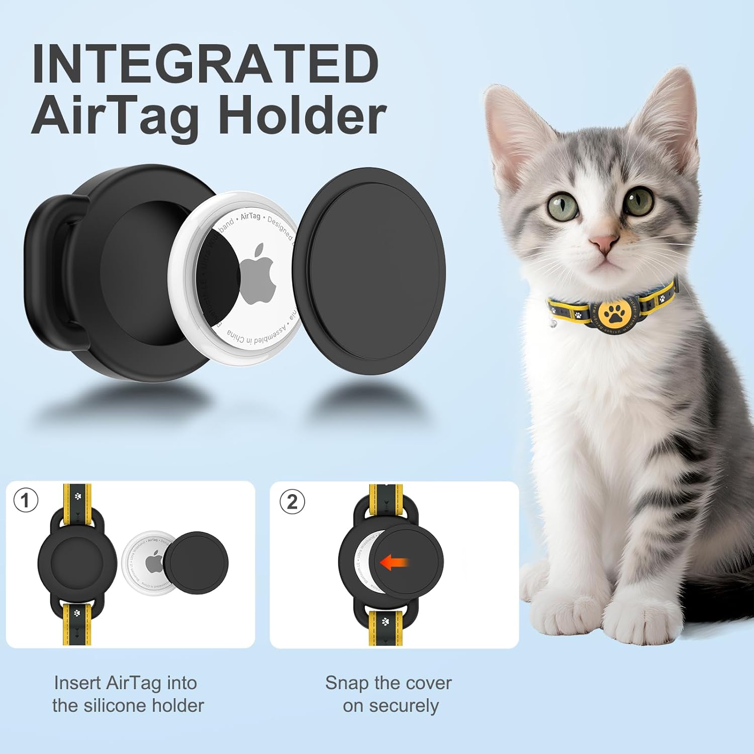 AirTag Cat Collar Reflective Breakaway Adjustable with Bell