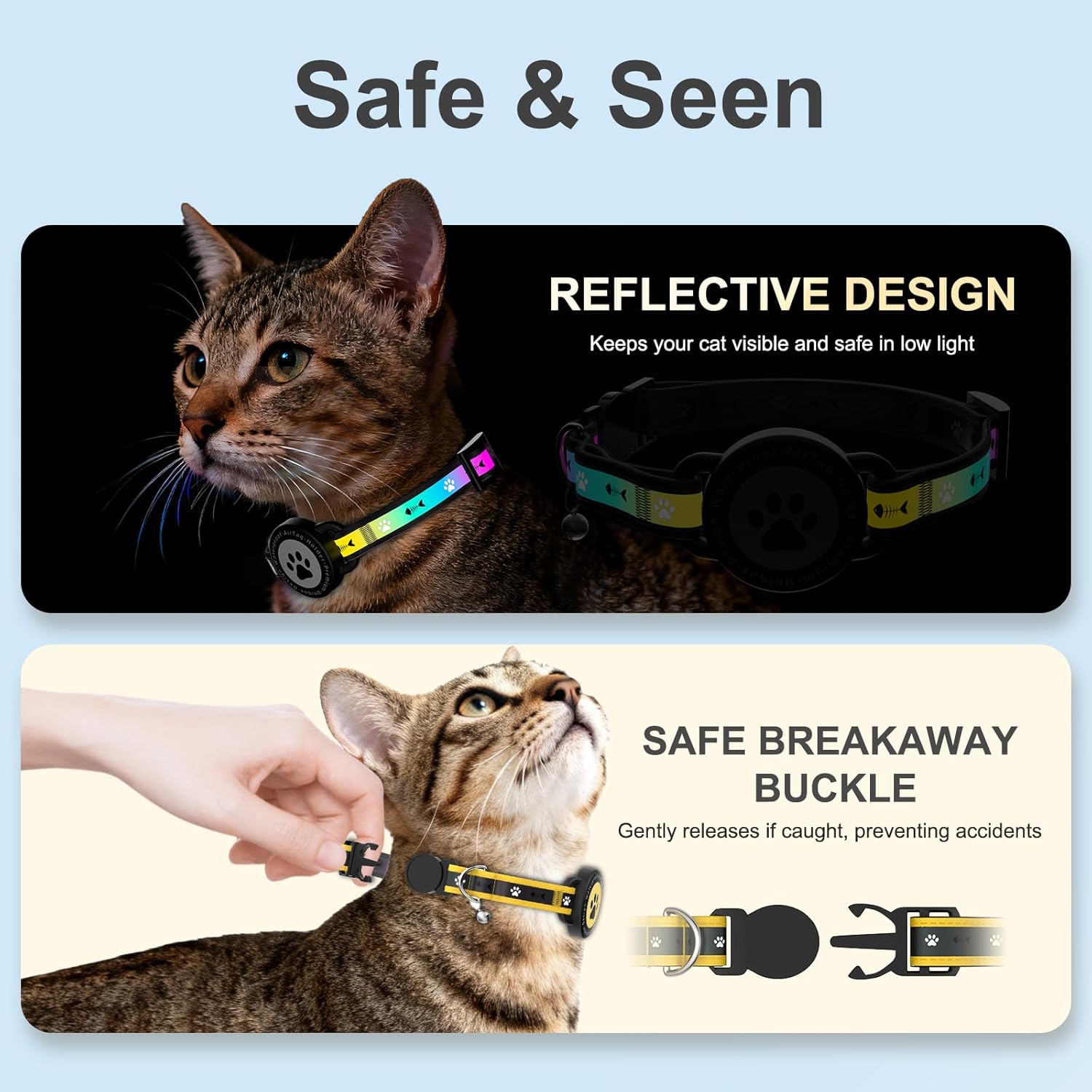 AirTag Cat Collar Reflective Breakaway Adjustable with Bell