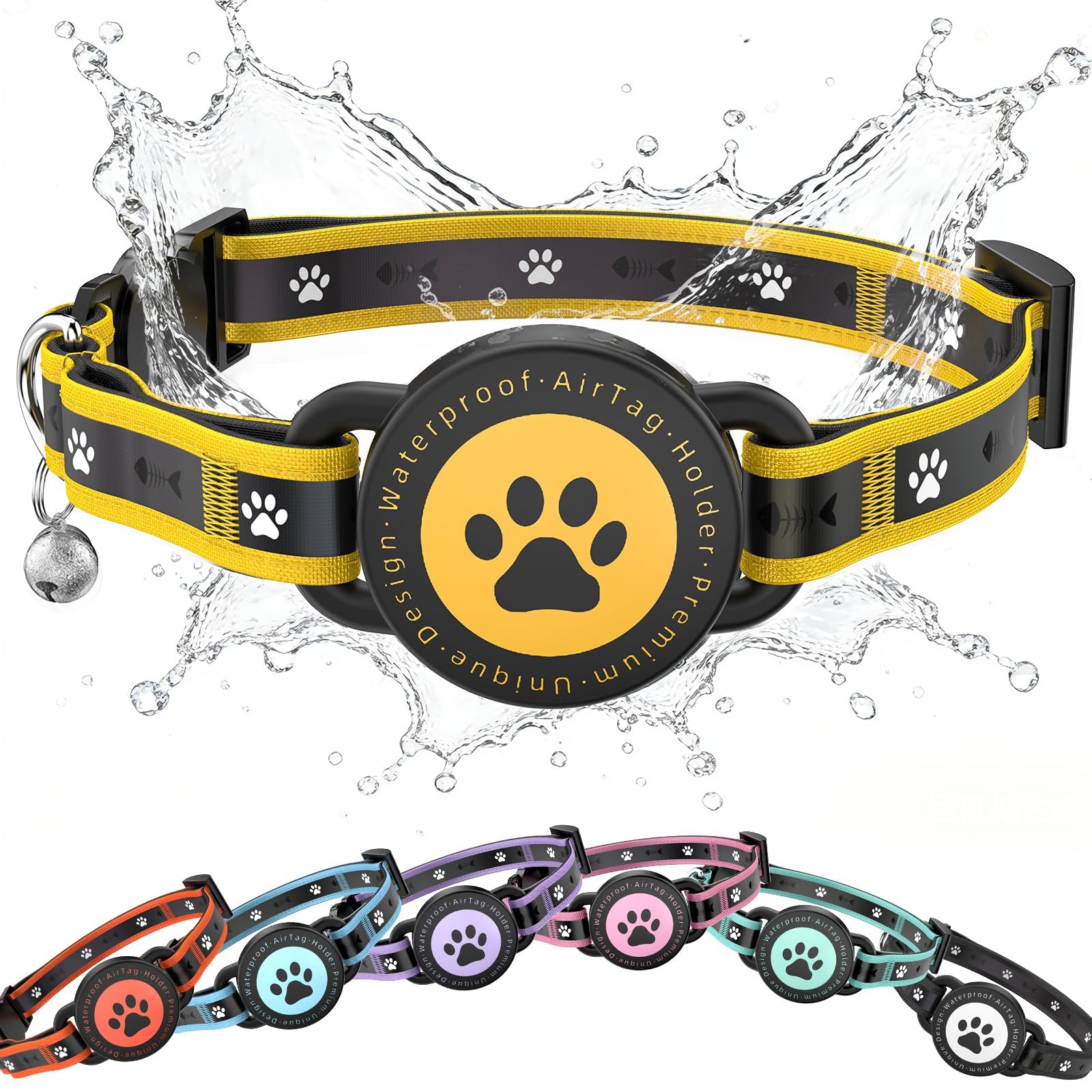 AirTag Cat Collar Reflective Breakaway Adjustable with Bell