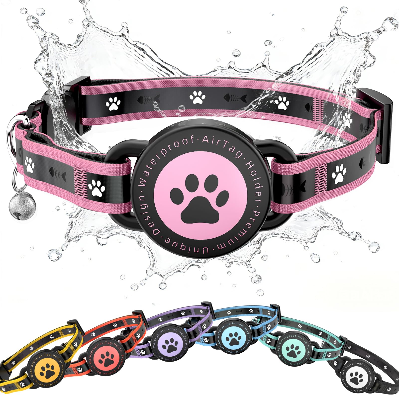 AirTag Cat Collar Reflective Breakaway Adjustable with Bell