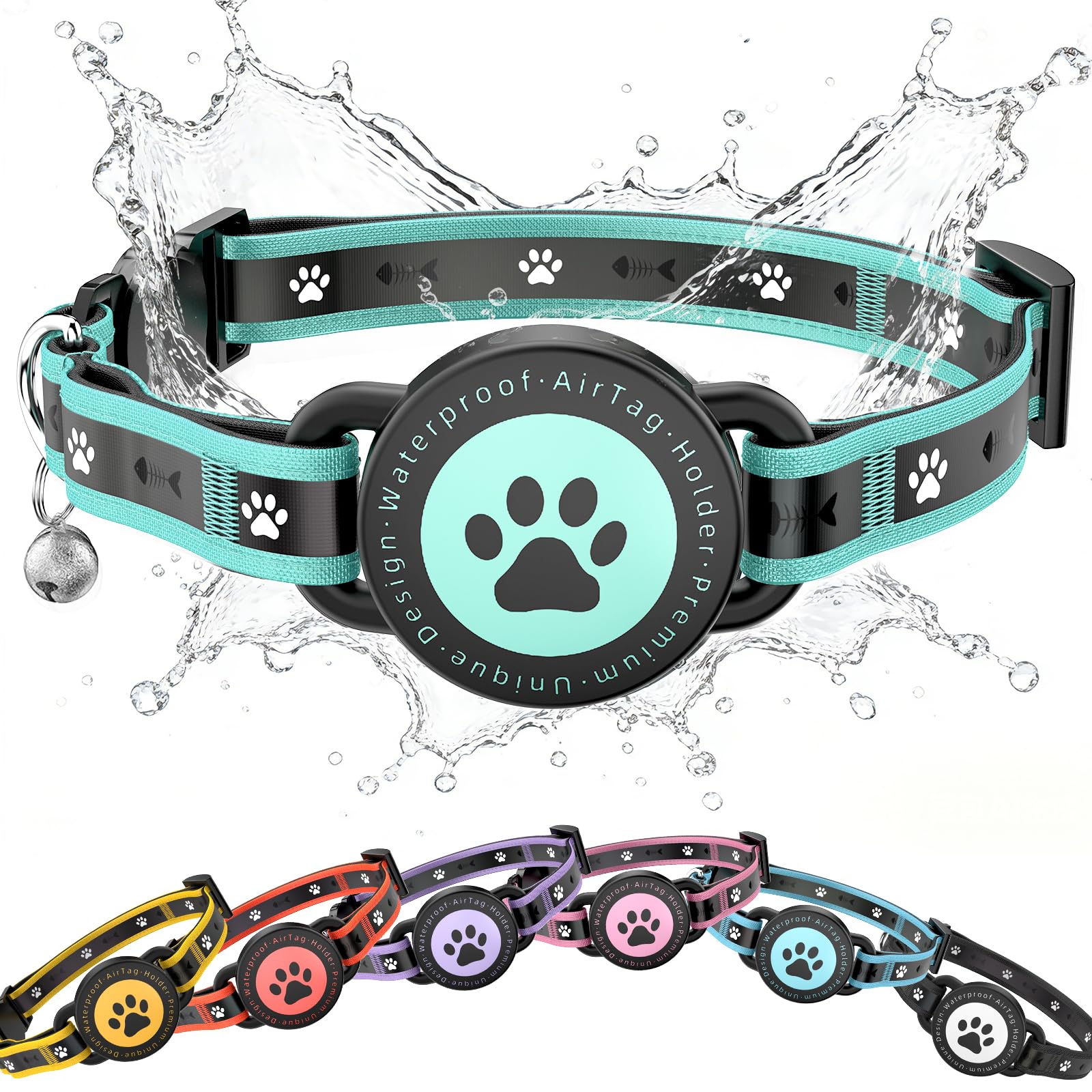 AirTag Cat Collar Reflective Breakaway Adjustable with Bell