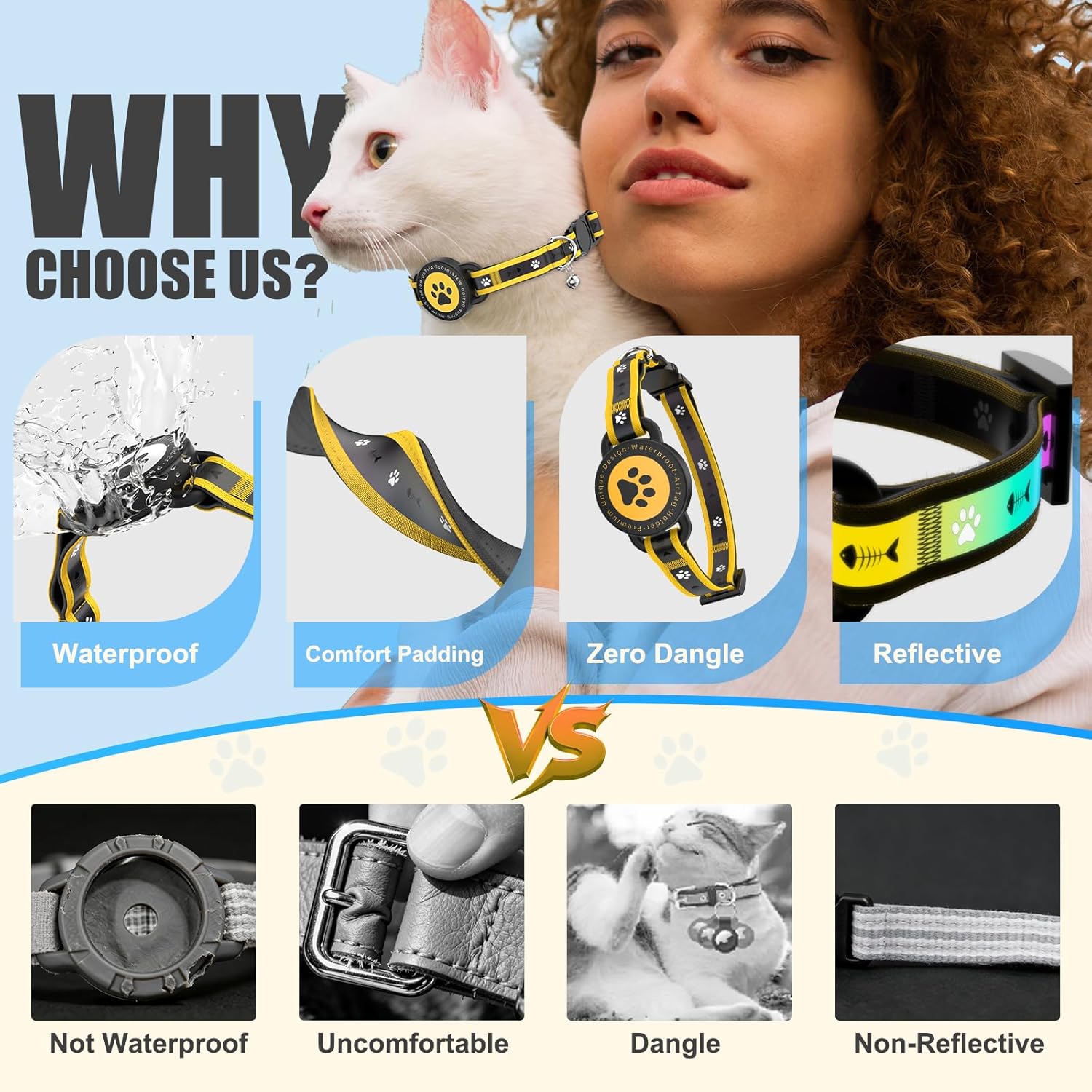 AirTag Cat Collar Reflective Breakaway Adjustable with Bell