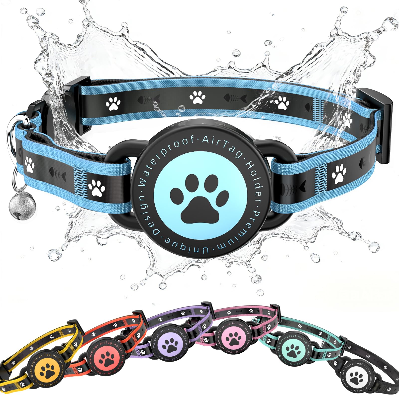 AirTag Cat Collar Reflective Breakaway Adjustable with Bell