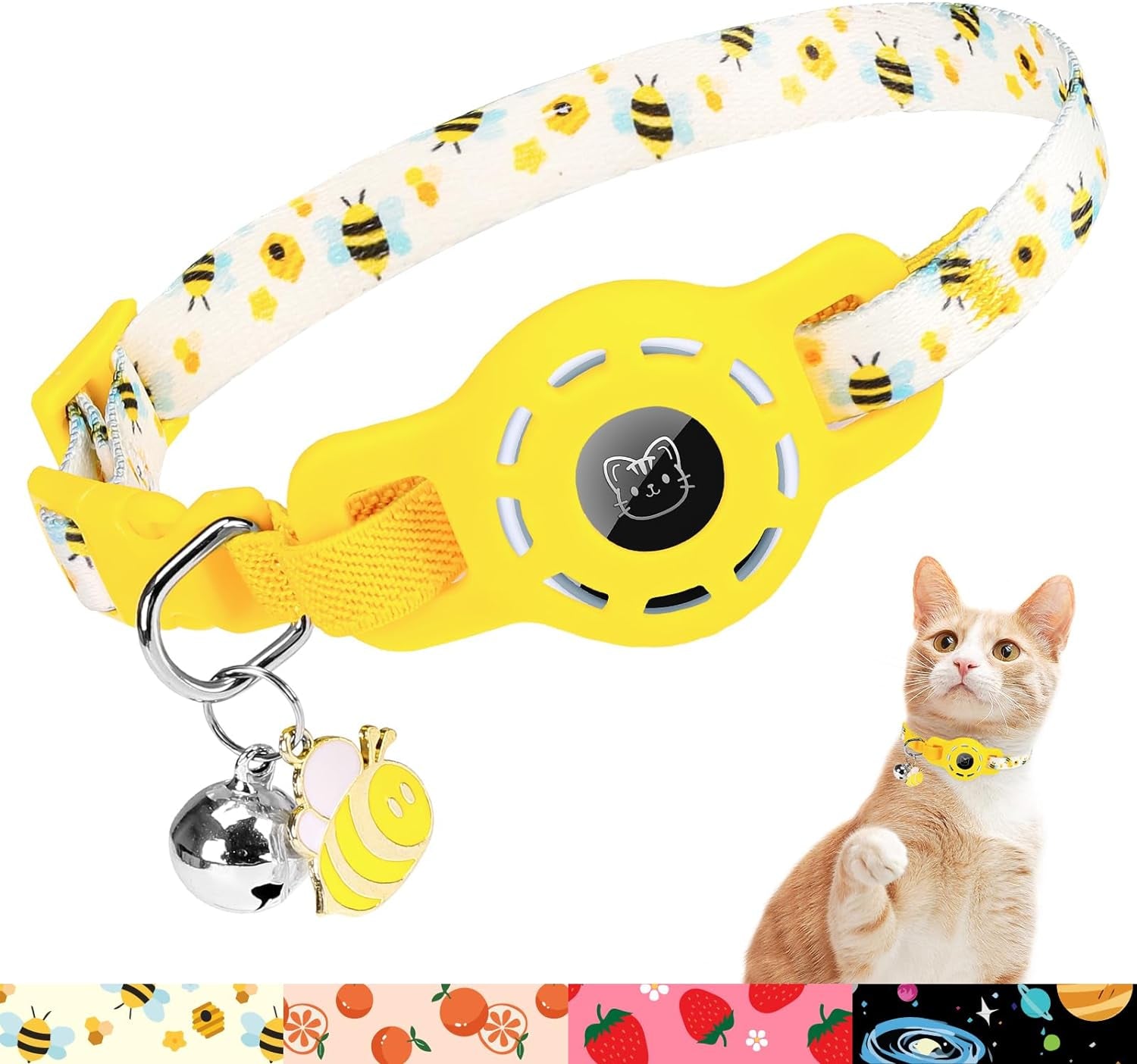 Adjustable Breakaway Cat Collar with AirTag Holder and Bell - Safe & Stylish