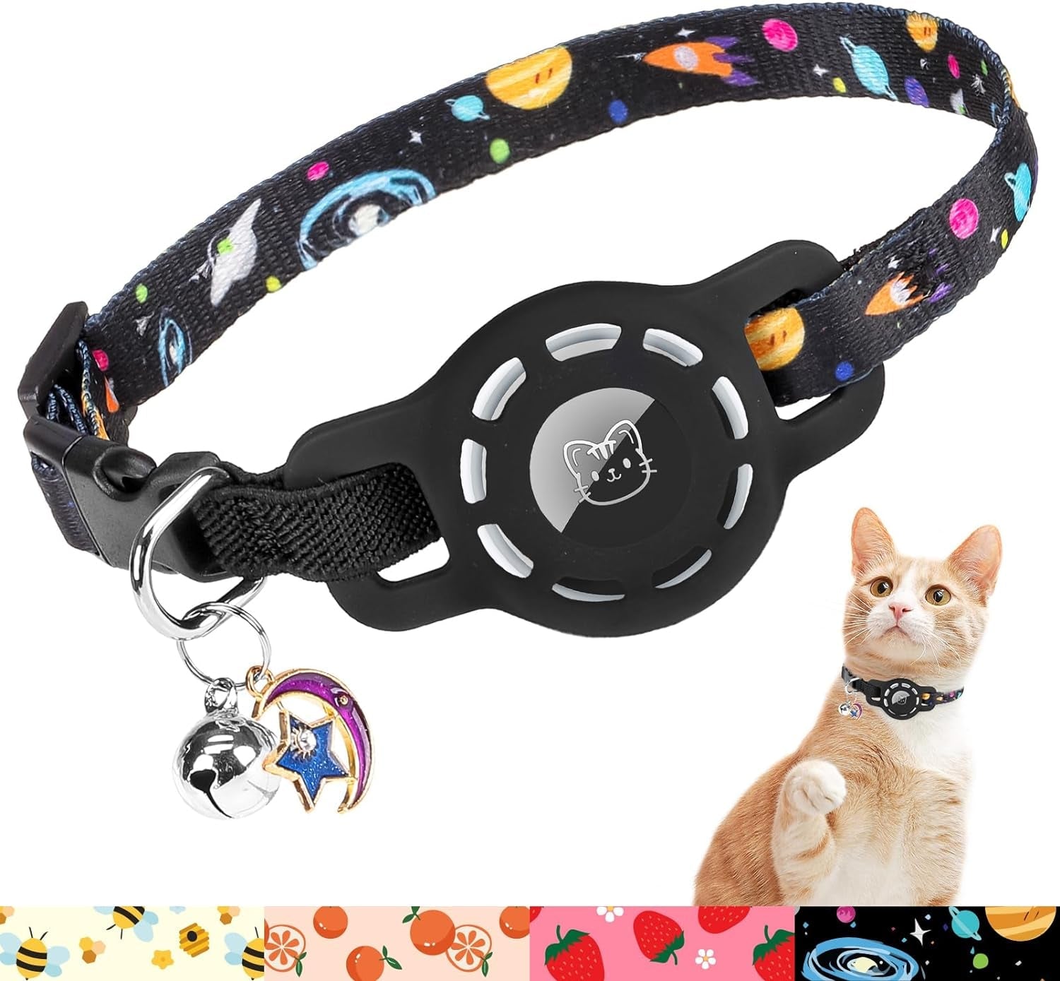 Adjustable Breakaway Cat Collar with AirTag Holder and Bell - Safe & Stylish