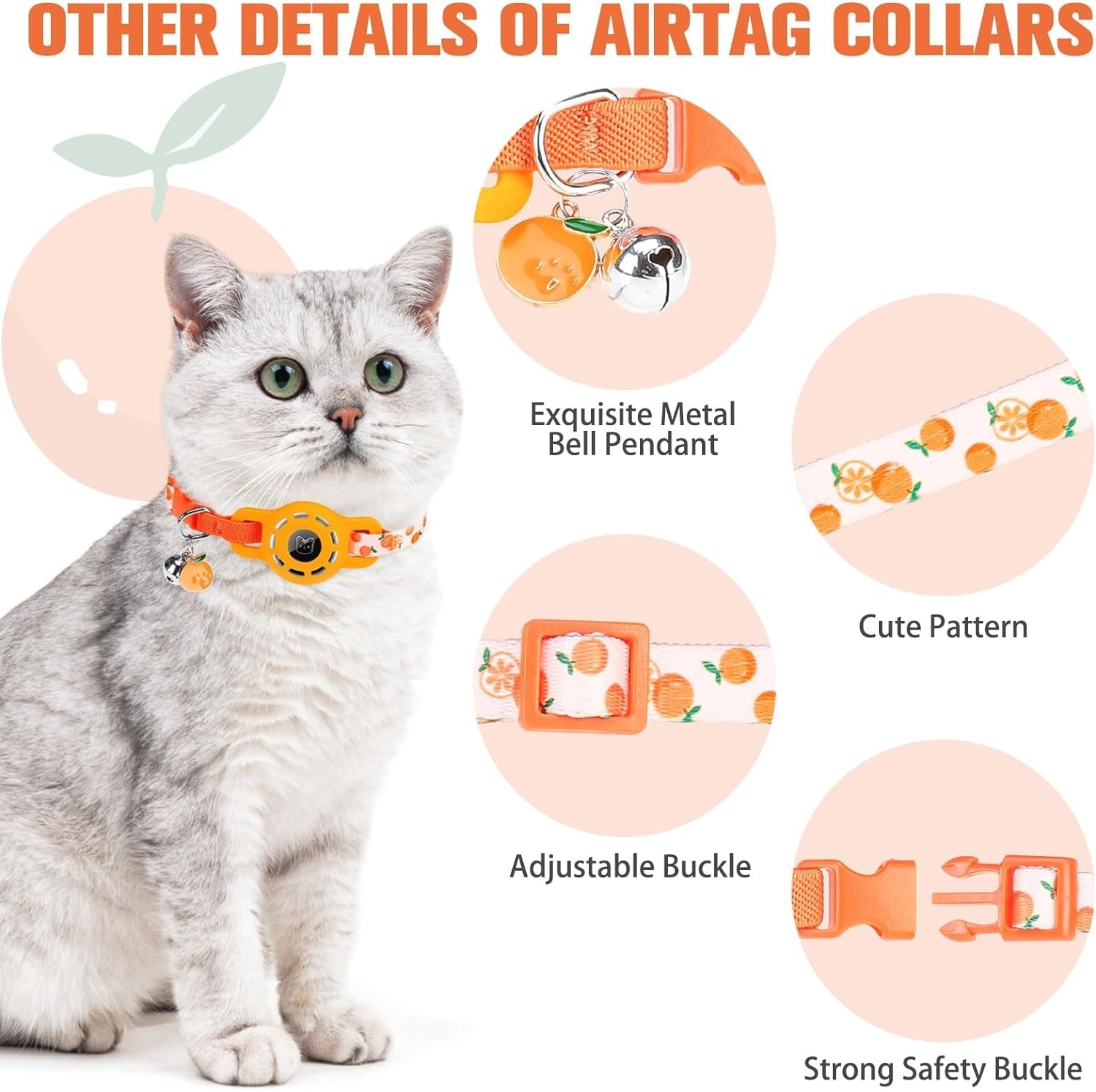 Adjustable Breakaway Cat Collar with AirTag Holder and Bell - Safe & Stylish