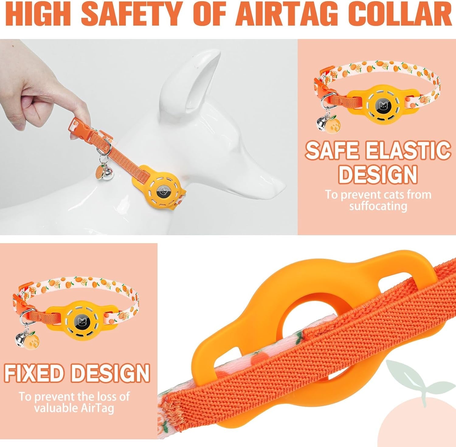 Adjustable Breakaway Cat Collar with AirTag Holder and Bell - Safe & Stylish