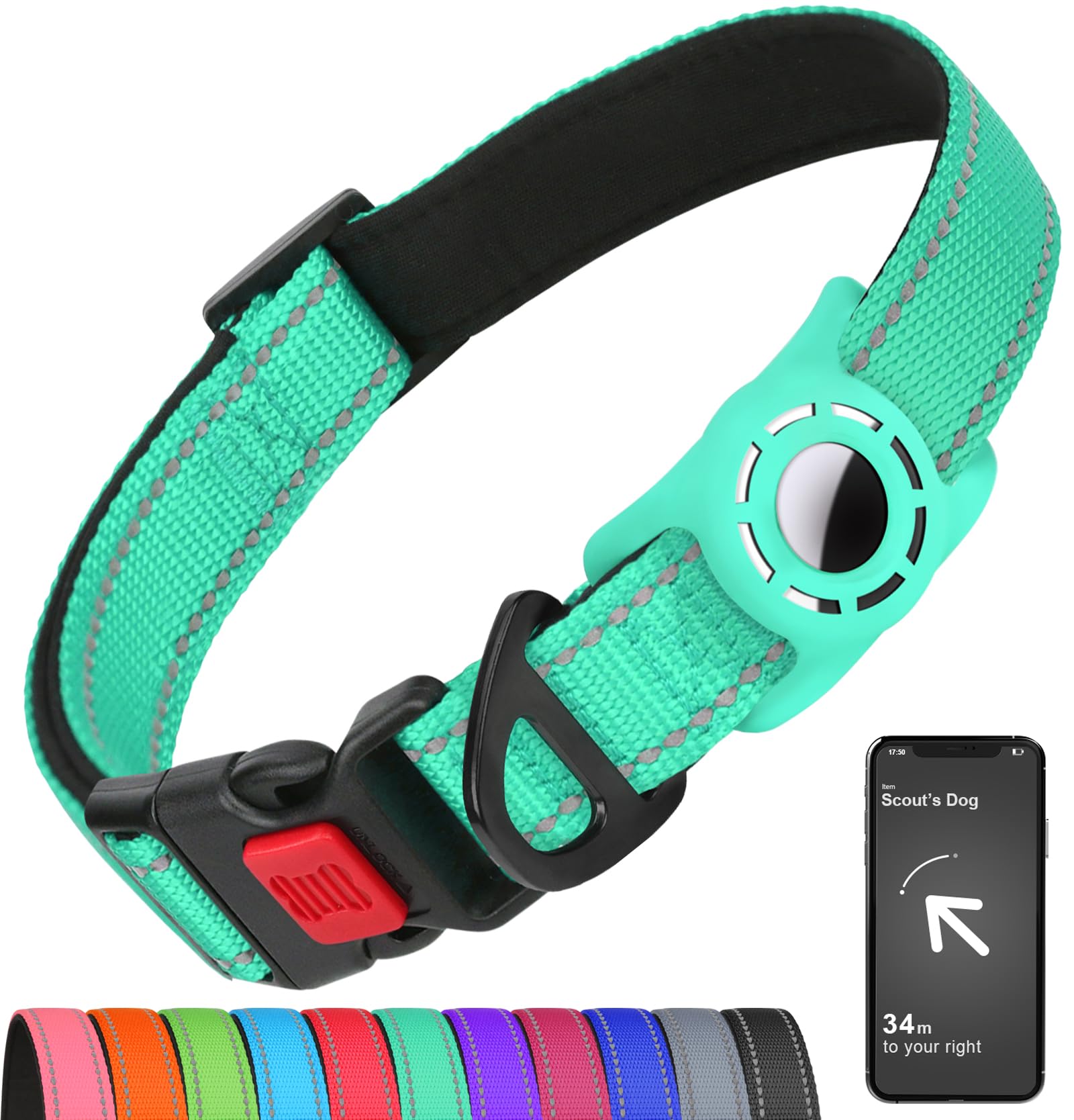 AirTag Dog Collar Reflective Waterproof Adjustable Nylon