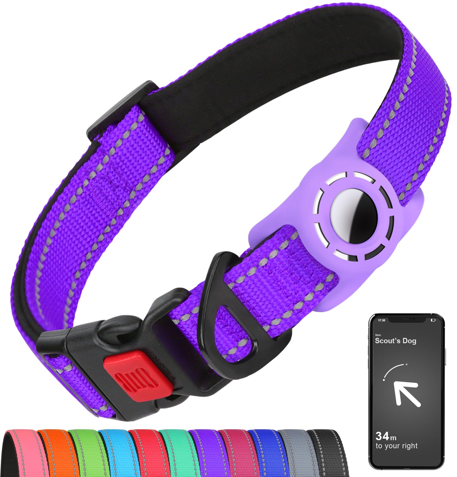 AirTag Dog Collar Reflective Waterproof Adjustable Nylon