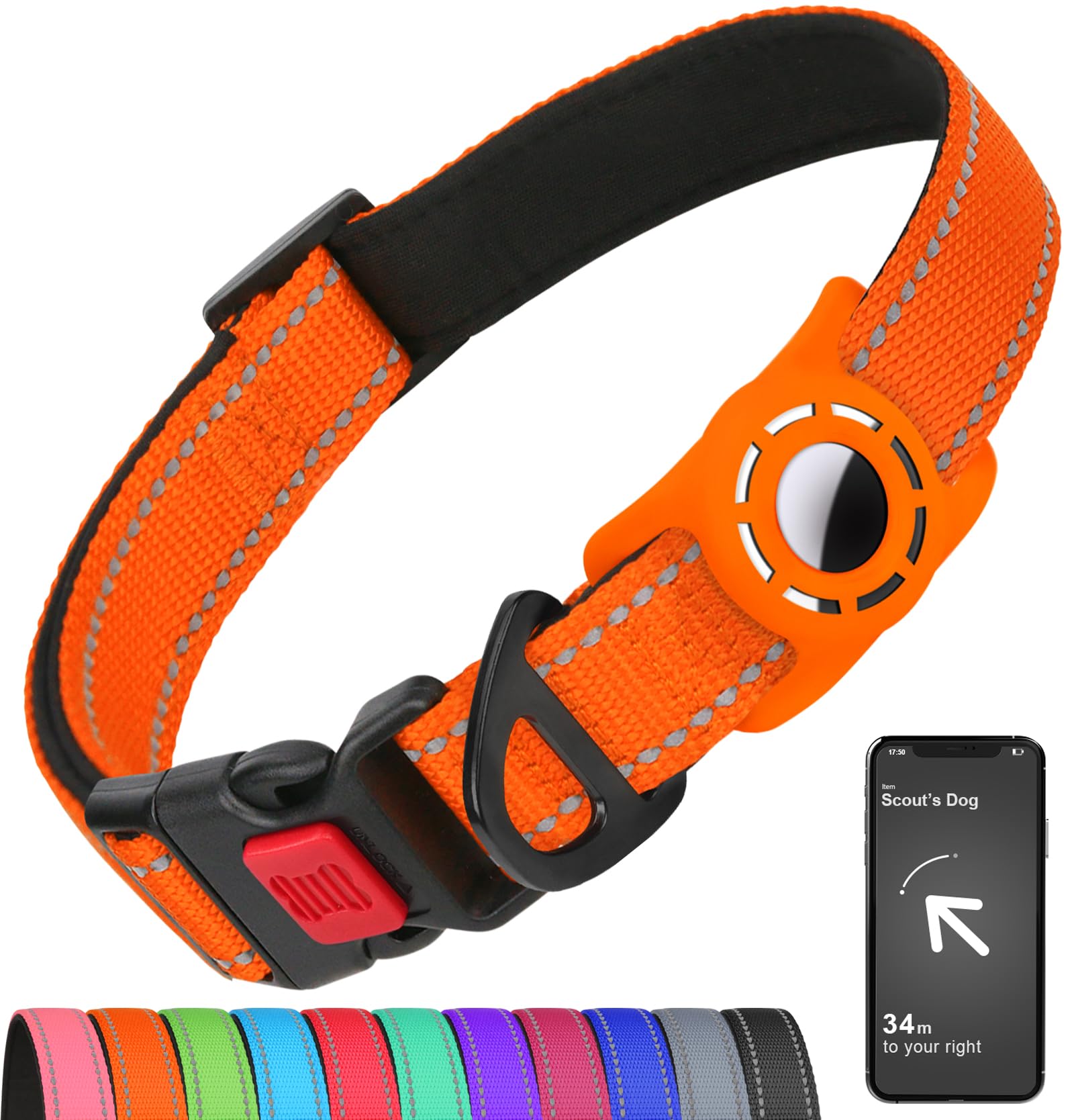 AirTag Dog Collar Reflective Waterproof Adjustable Nylon