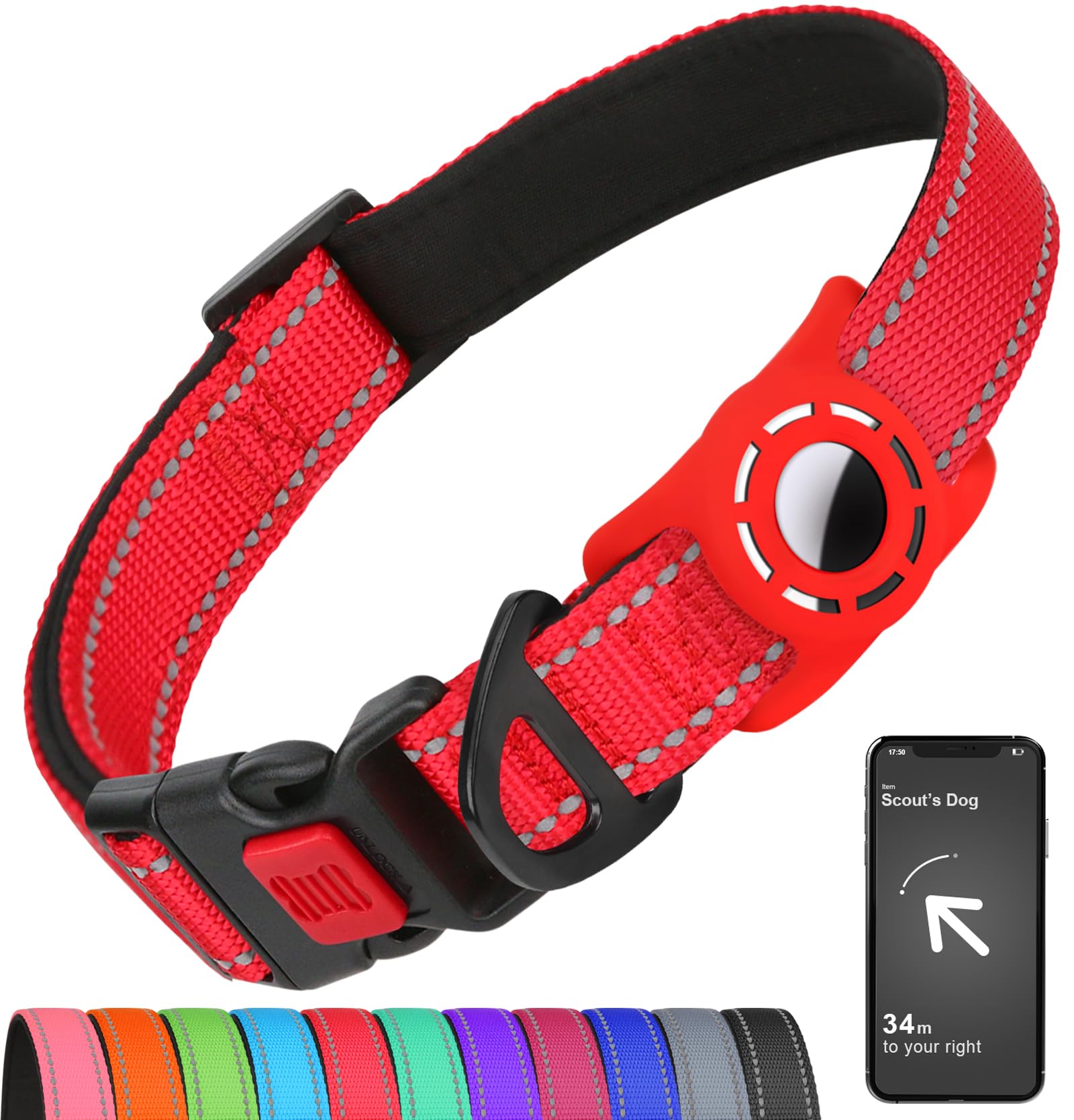 AirTag Dog Collar Reflective Waterproof Adjustable Nylon