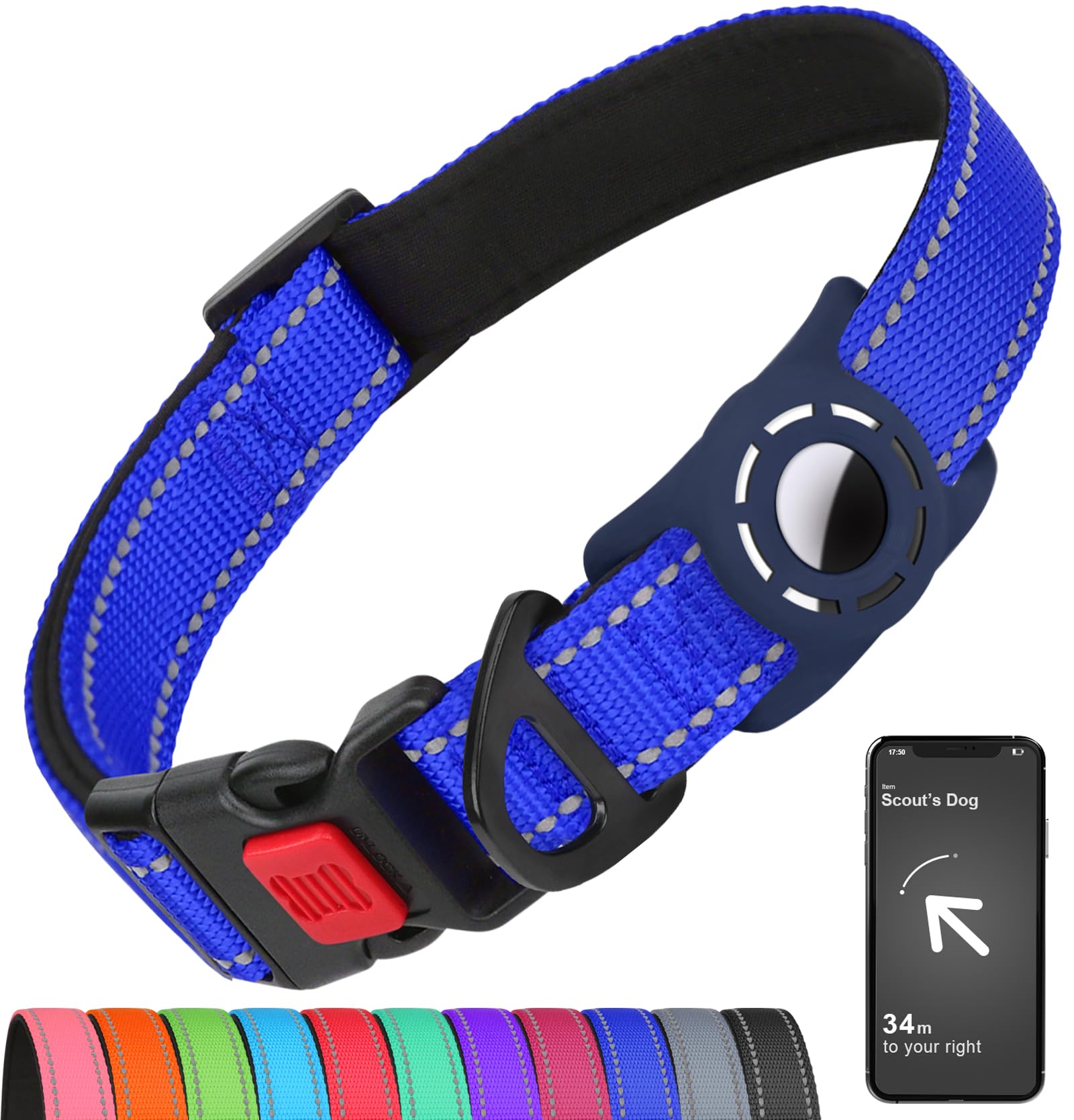 AirTag Dog Collar Reflective Waterproof Adjustable Nylon