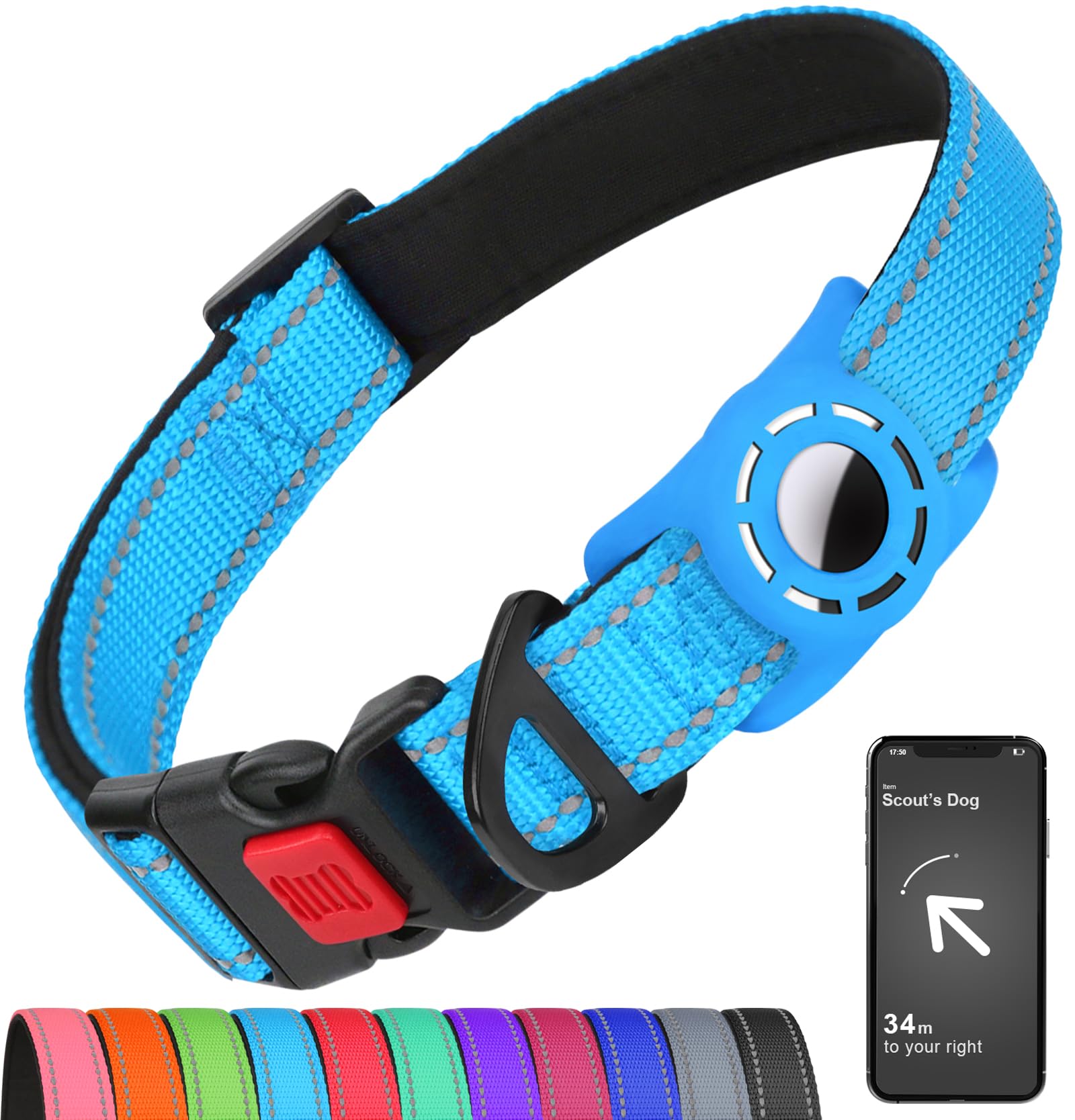 AirTag Dog Collar Reflective Waterproof Adjustable Nylon