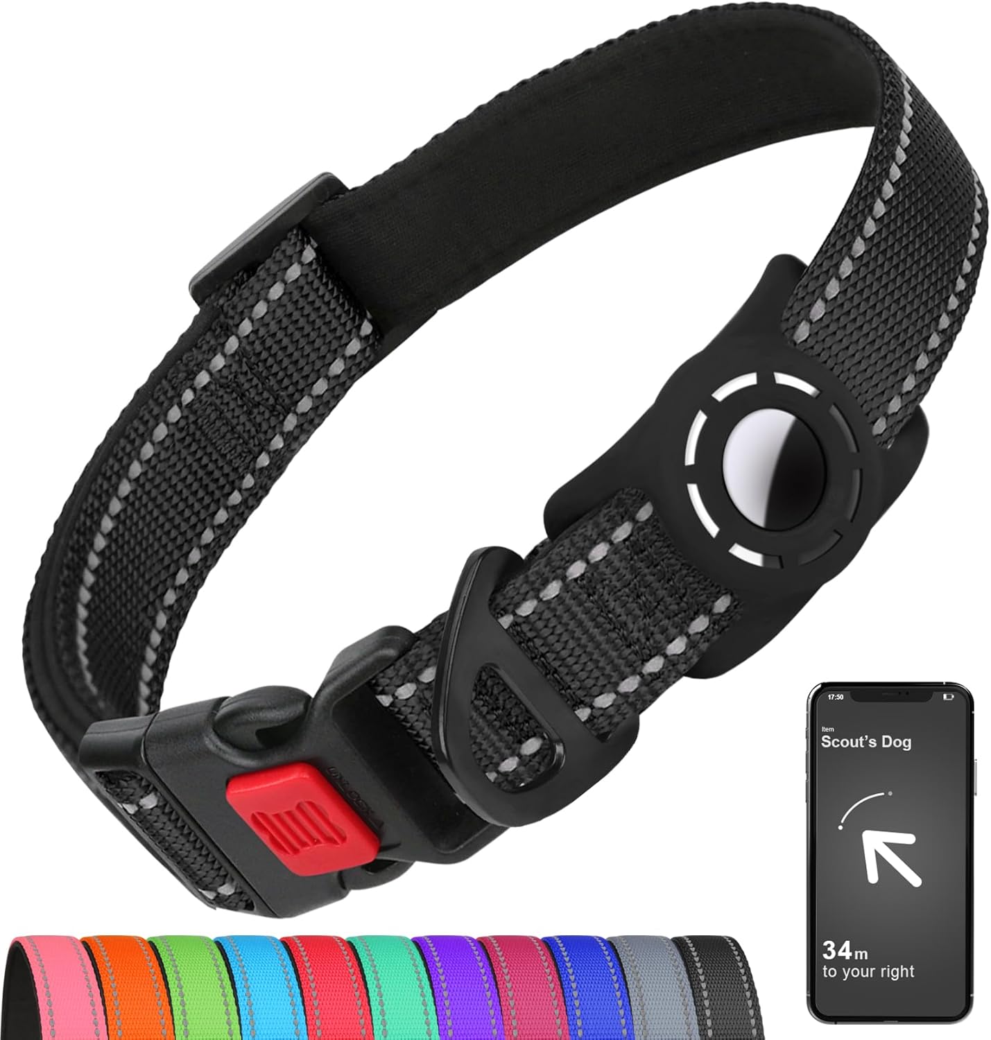 AirTag Dog Collar Reflective Waterproof Adjustable Nylon