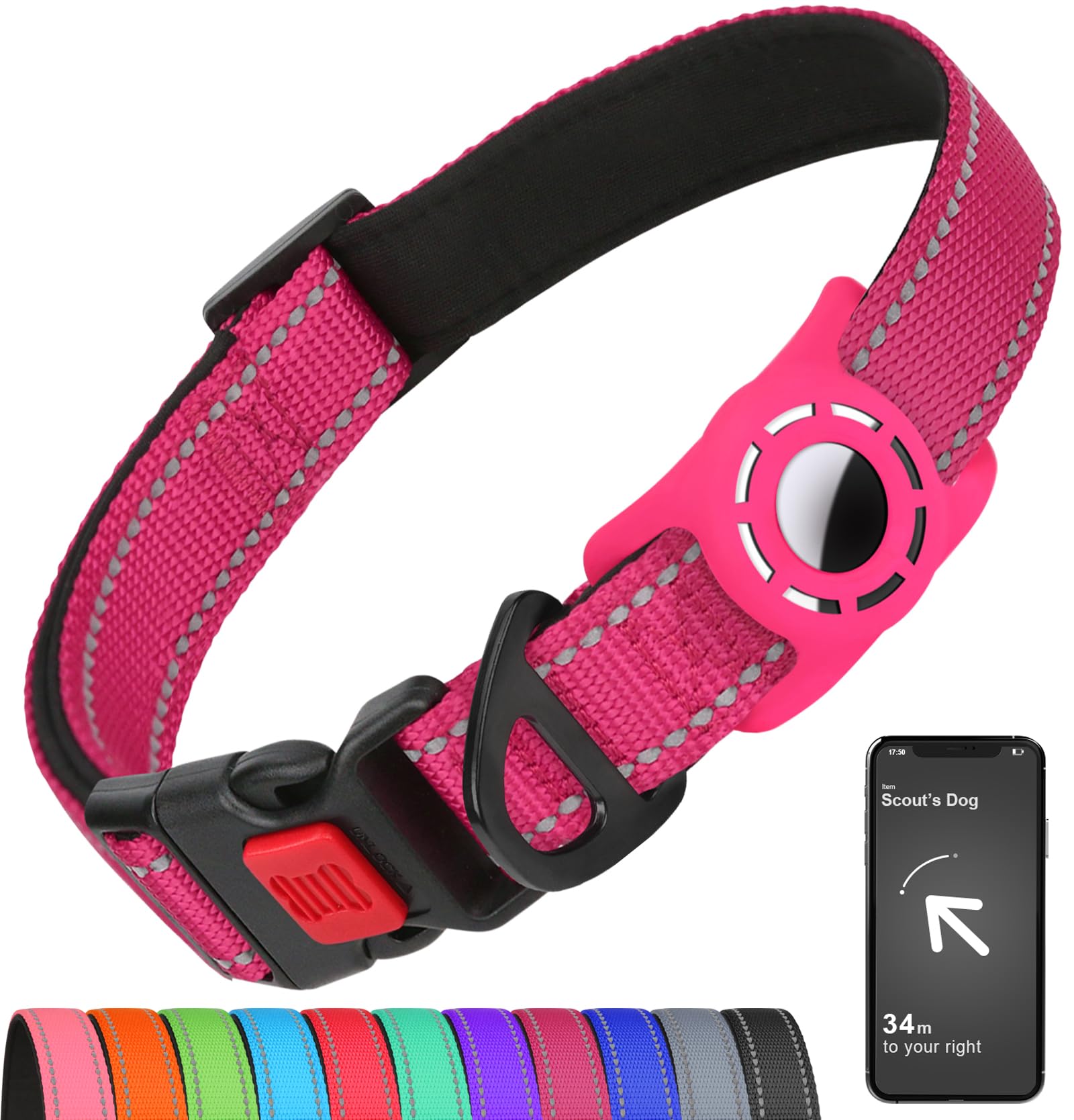 AirTag Dog Collar Reflective Waterproof Adjustable Nylon