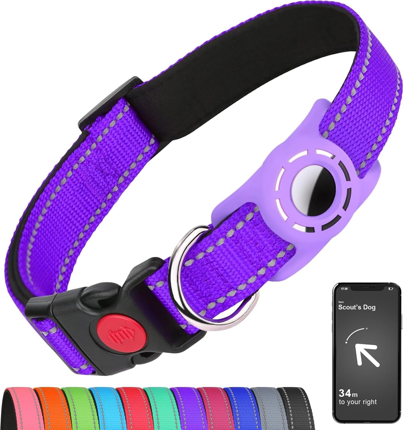 AirTag Dog Collar Reflective Waterproof Adjustable Nylon