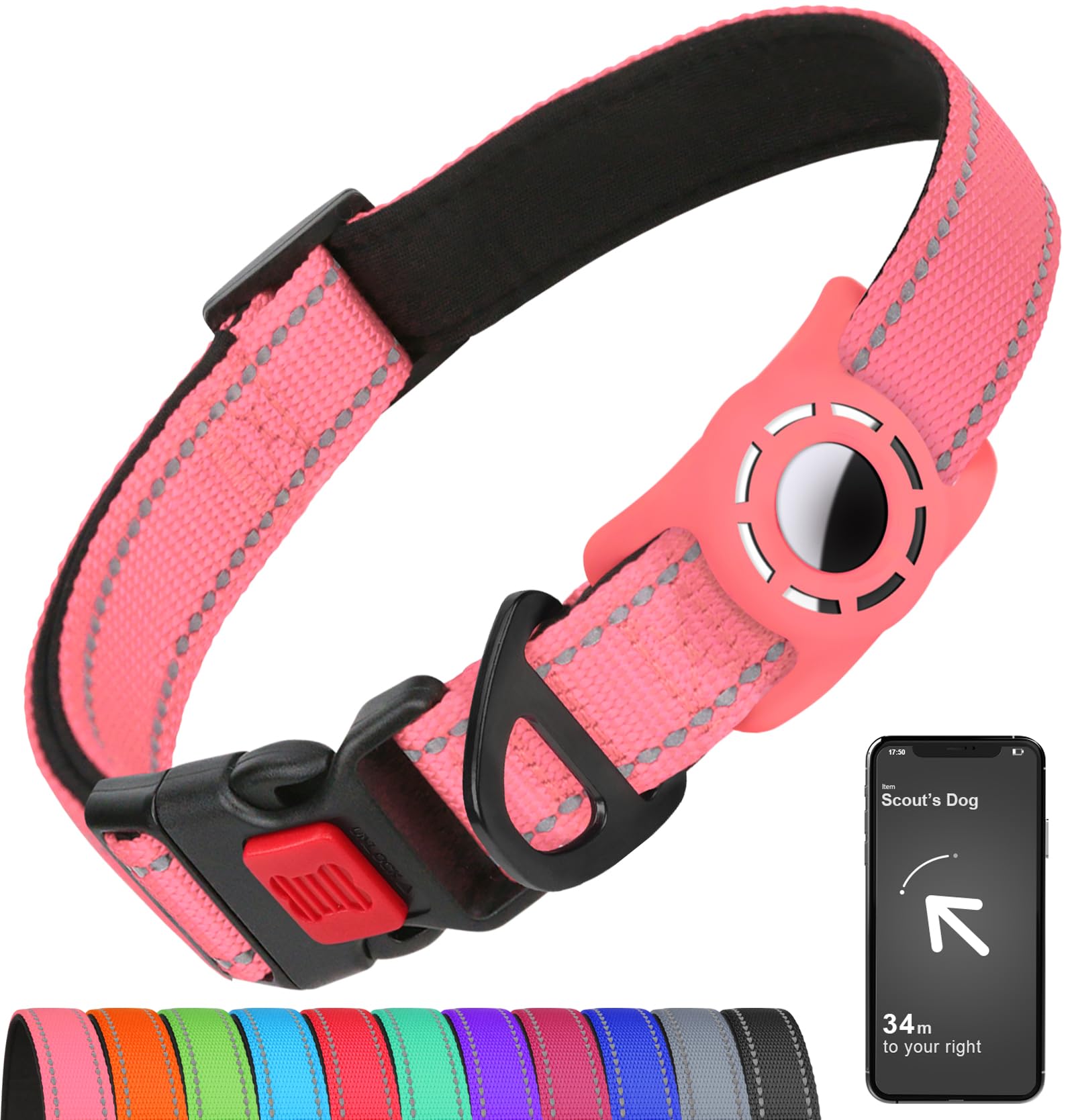 AirTag Dog Collar Reflective Waterproof Adjustable Nylon