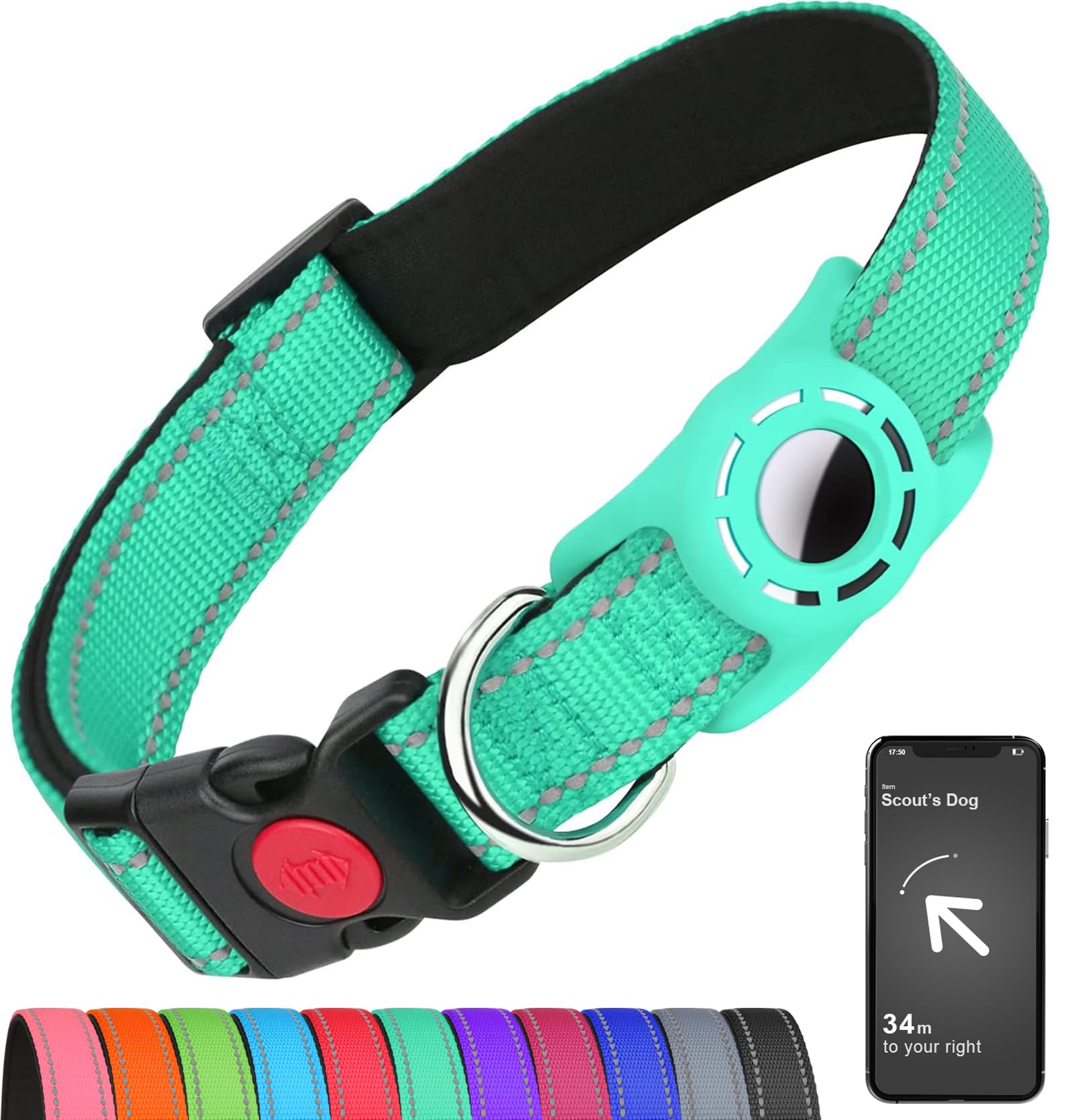 AirTag Dog Collar Reflective Waterproof Adjustable Nylon