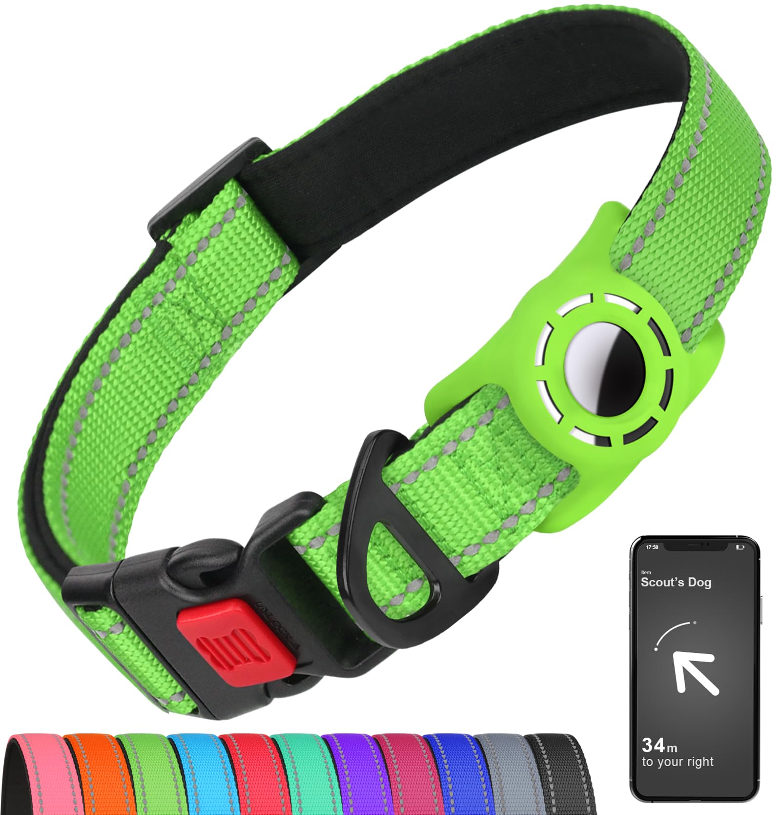 AirTag Dog Collar Reflective Waterproof Adjustable Nylon