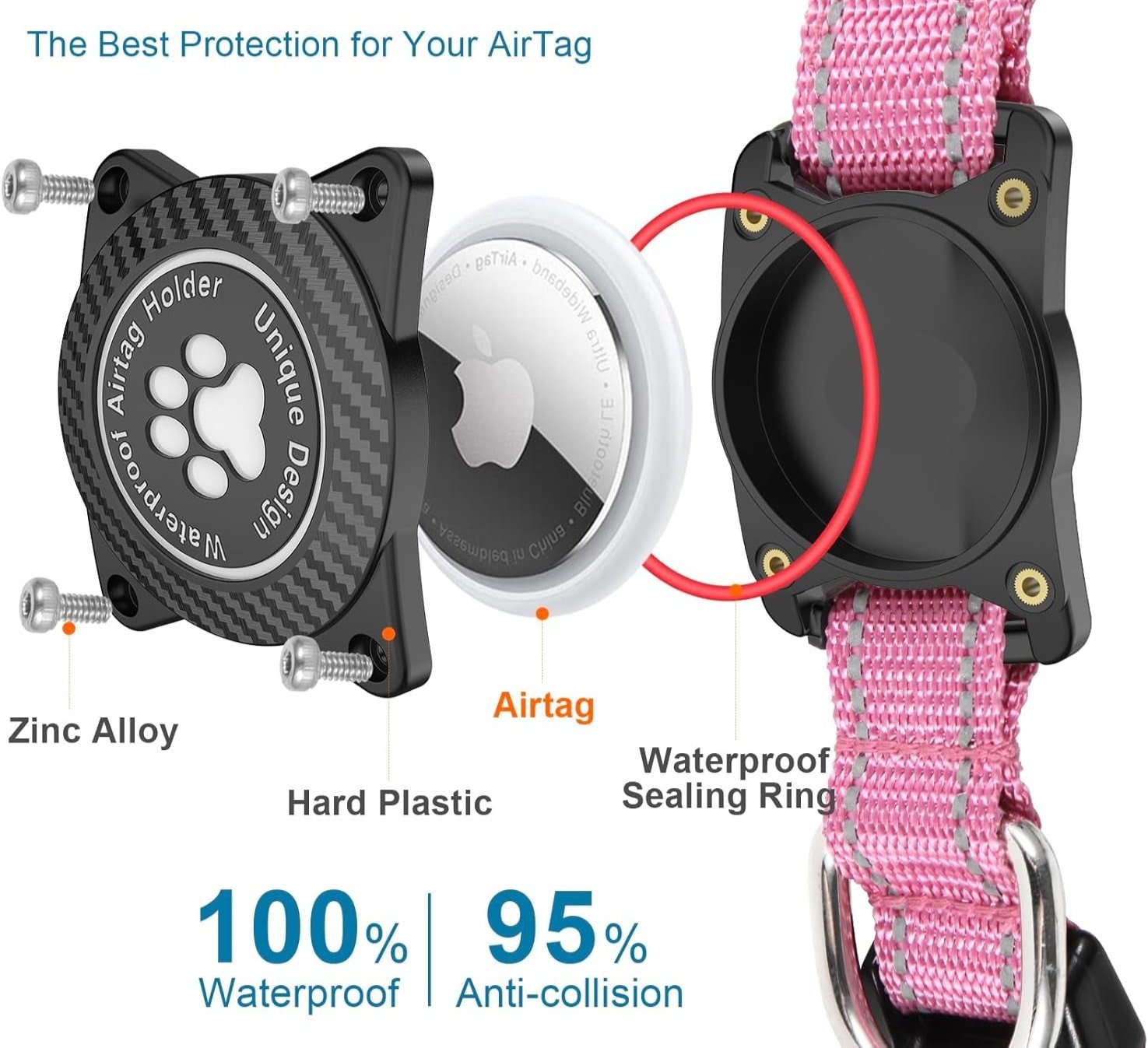 Airtag Dog Collar – Waterproof Reflective Nylon Collar with Airtag Holder, Adjustable for Small to Large Dogs, Luminous Design for Night Safety - Abbycart