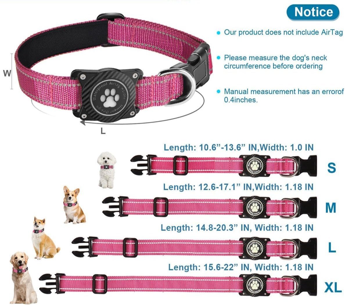 Airtag Dog Collar – Waterproof Reflective Nylon Collar with Airtag Holder, Adjustable for Small to Large Dogs, Luminous Design for Night Safety - Abbycart