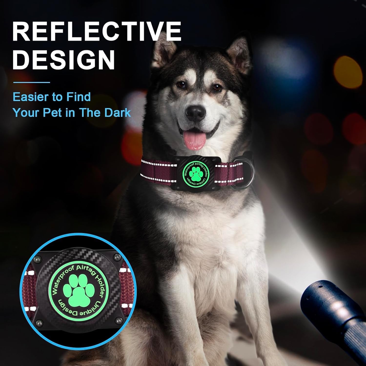 Airtag Dog Collar – Waterproof Reflective Nylon Collar with Airtag Holder, Adjustable for Small to Large Dogs, Luminous Design for Night Safety - Abbycart