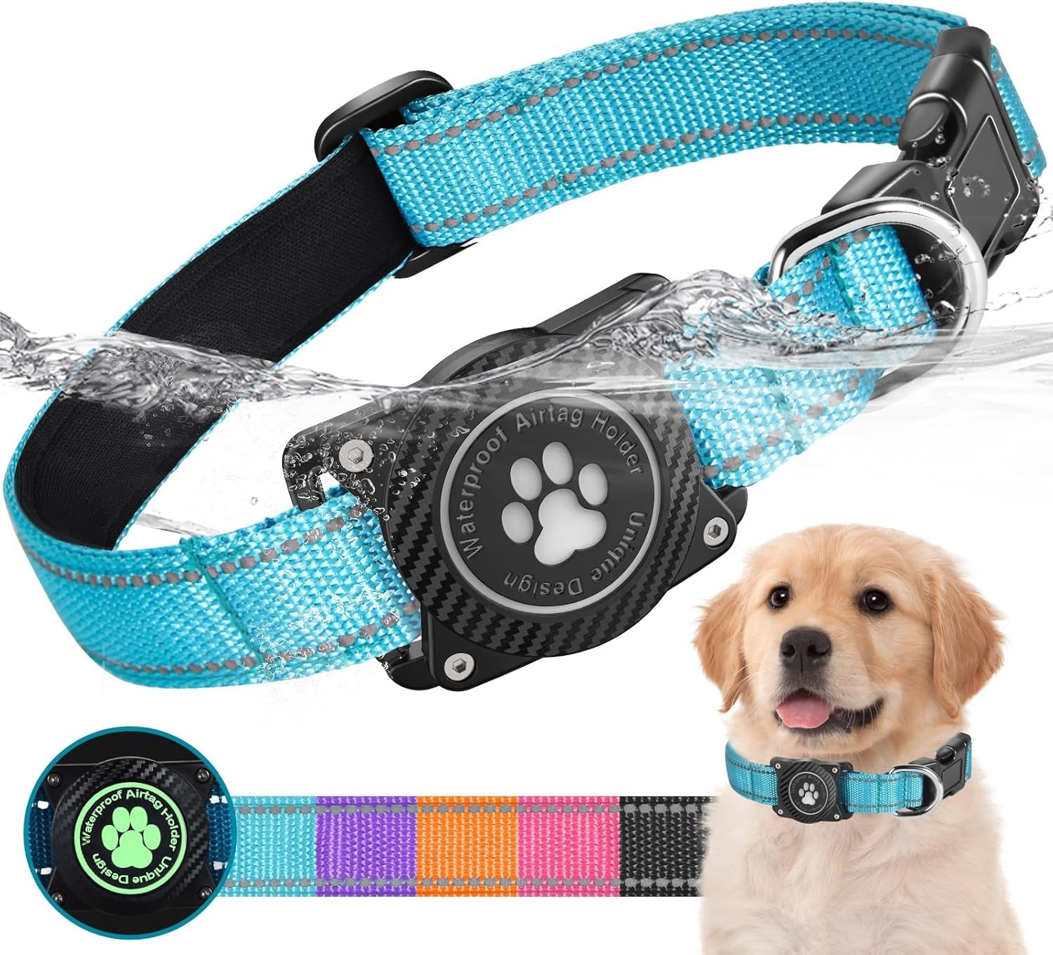 Airtag Dog Collar – Waterproof Reflective Nylon Collar with Airtag Holder, Adjustable for Small to Large Dogs, Luminous Design for Night Safety - Abbycart