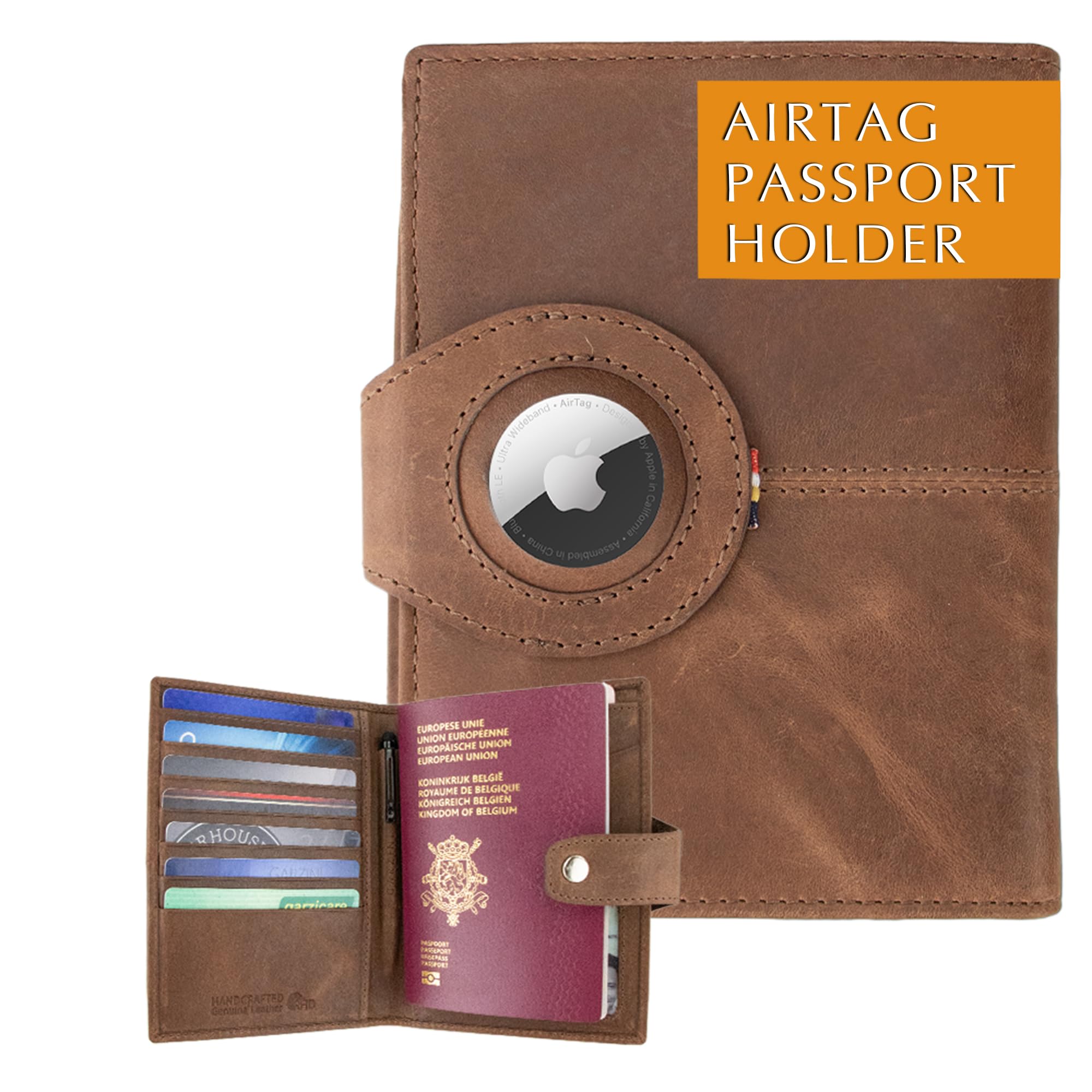 AirTag Passport Holder – RFID Leather Travel Wallet - Abbycart