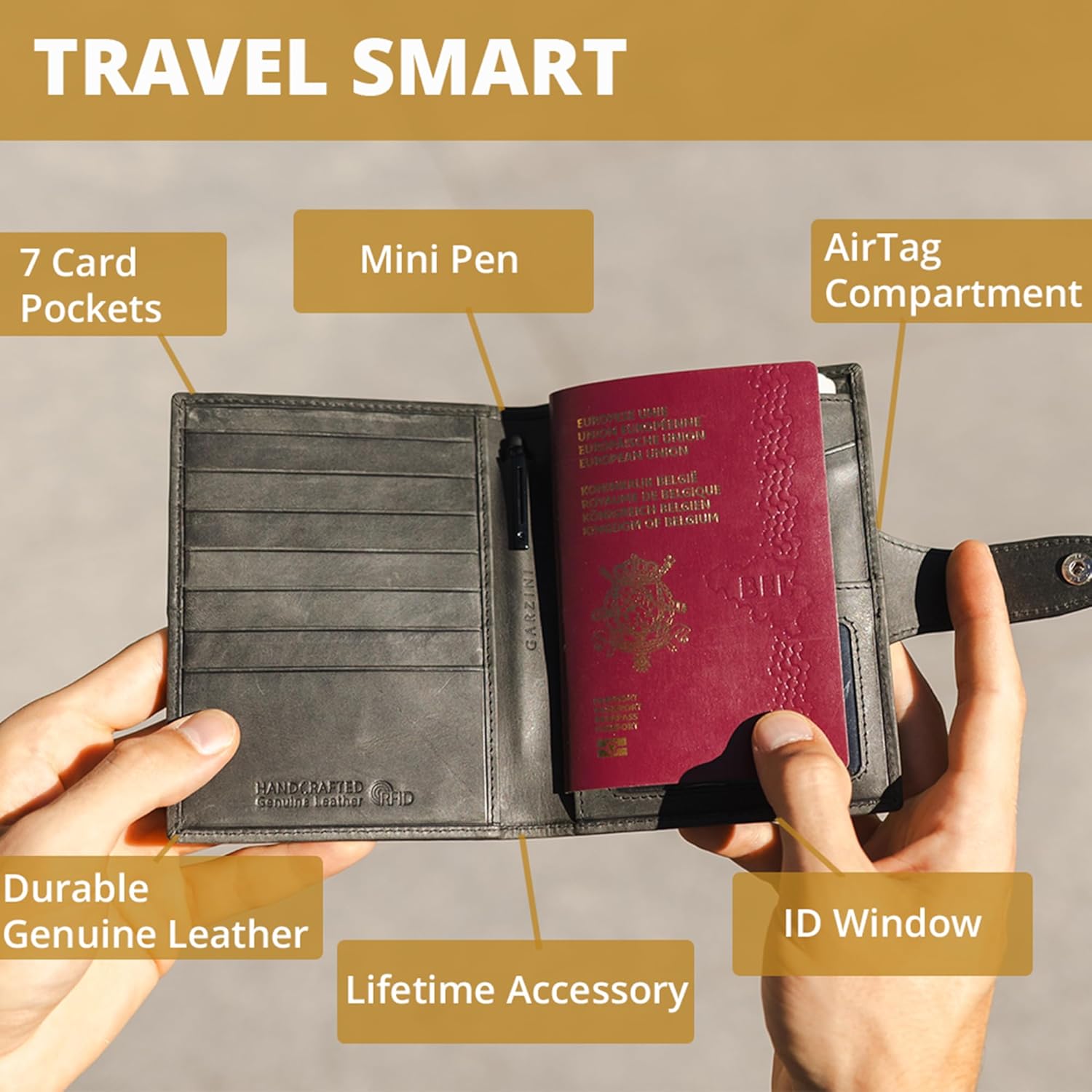 AirTag Passport Holder – RFID Leather Travel Wallet - Abbycart