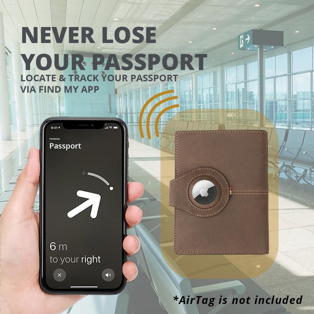 AirTag Passport Holder – RFID Leather Travel Wallet - Abbycart
