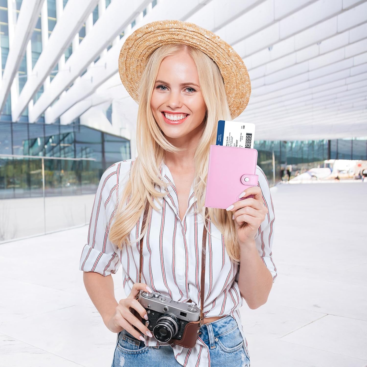 AirTag Passport Holder Wallet – Slim Faux Leather Travel Organizer for Women & Men with Card Slots & Button Closure - Abbycart