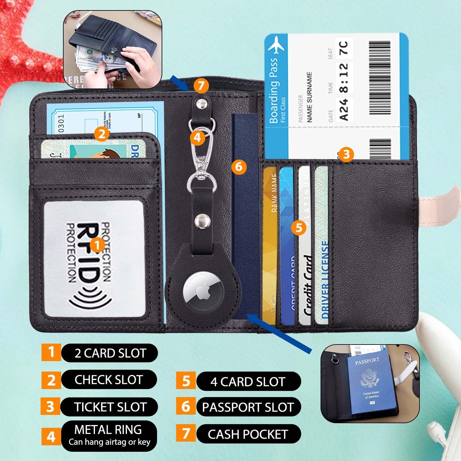 AirTag Passport Holder with RFID Blocking – Compact Travel Wallet - Abbycart