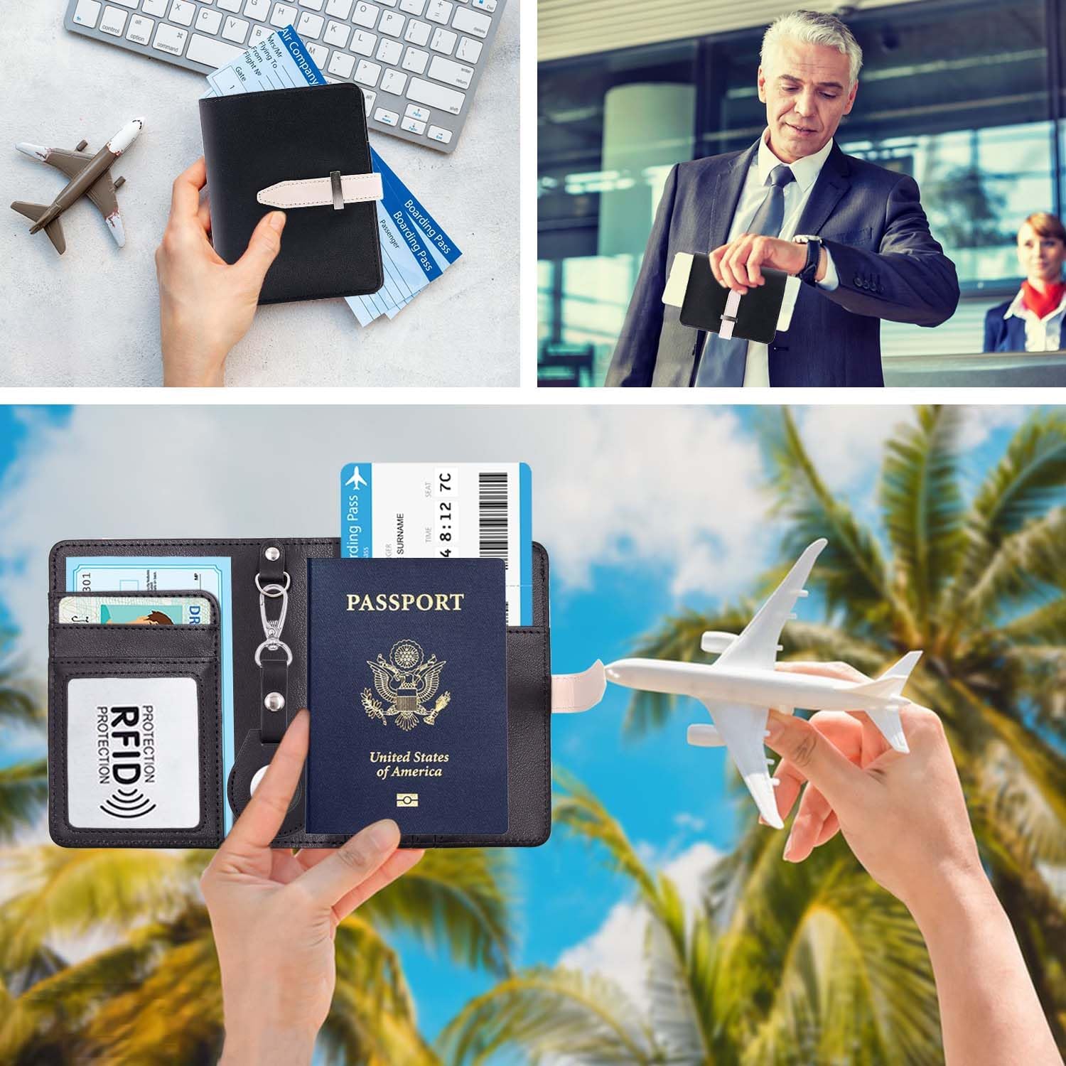 AirTag Passport Holder with RFID Blocking – Compact Travel Wallet - Abbycart