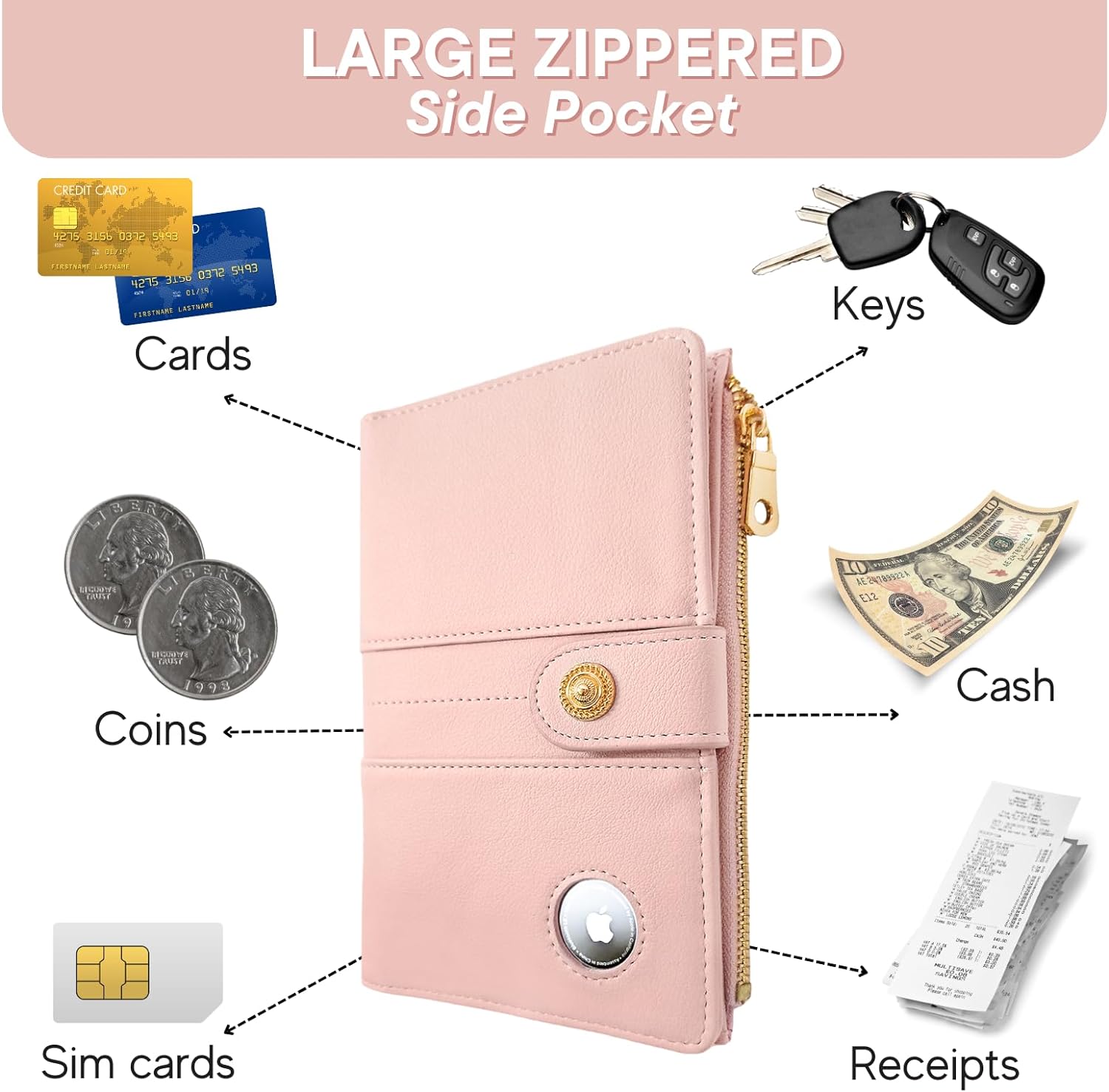 Airtag Passport Holder Women – RFID Blocking Travel Wallet with Zipper Pocket, Card Slots, Pen & Keychain - Abbycart